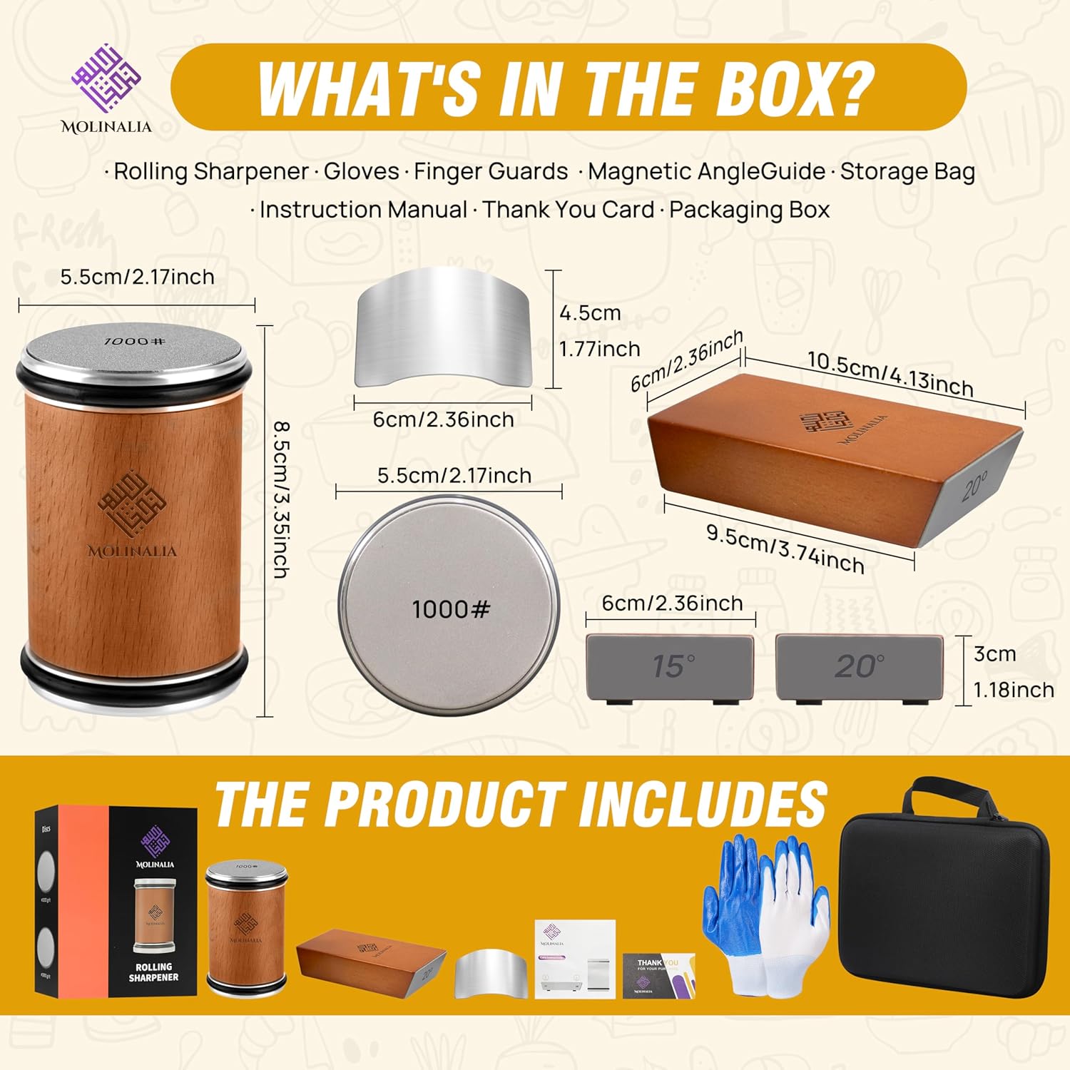 Rolling Knife Sharpener –Multi Angle Tool w/Diamond & Ceramic Discs #1000/#3000: Infographics