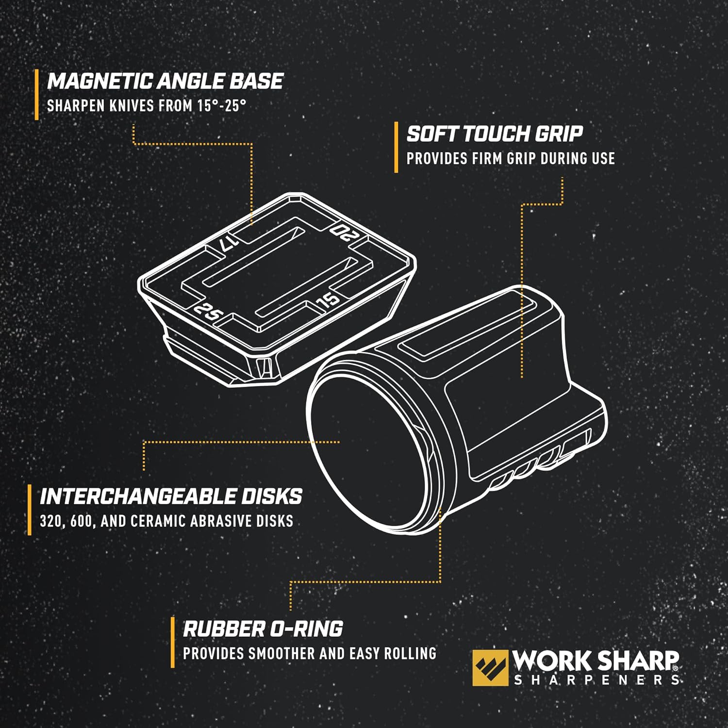 Highlights the key features and components of the knife sharpener to demonstrate its functionality and ease of use.