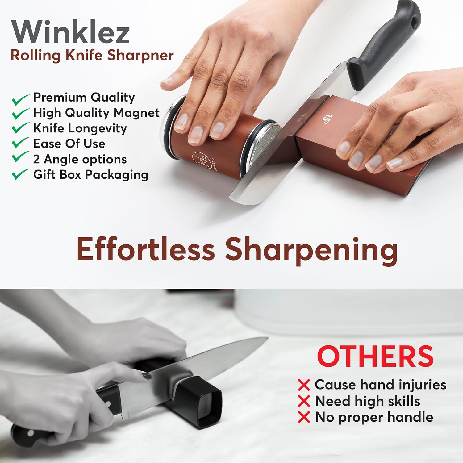 Rolling Knife Sharpener with Diamond and Ceramic Discs: Infographics