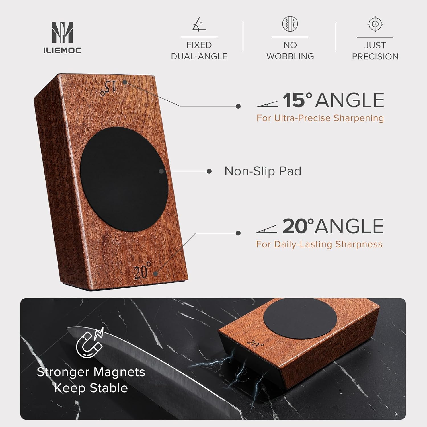 Highlights the key features of the knife sharpener, emphasizing its precision angles, stability, and ease of use. Showcases multiple benefits of the product, including its fixed angles for different…