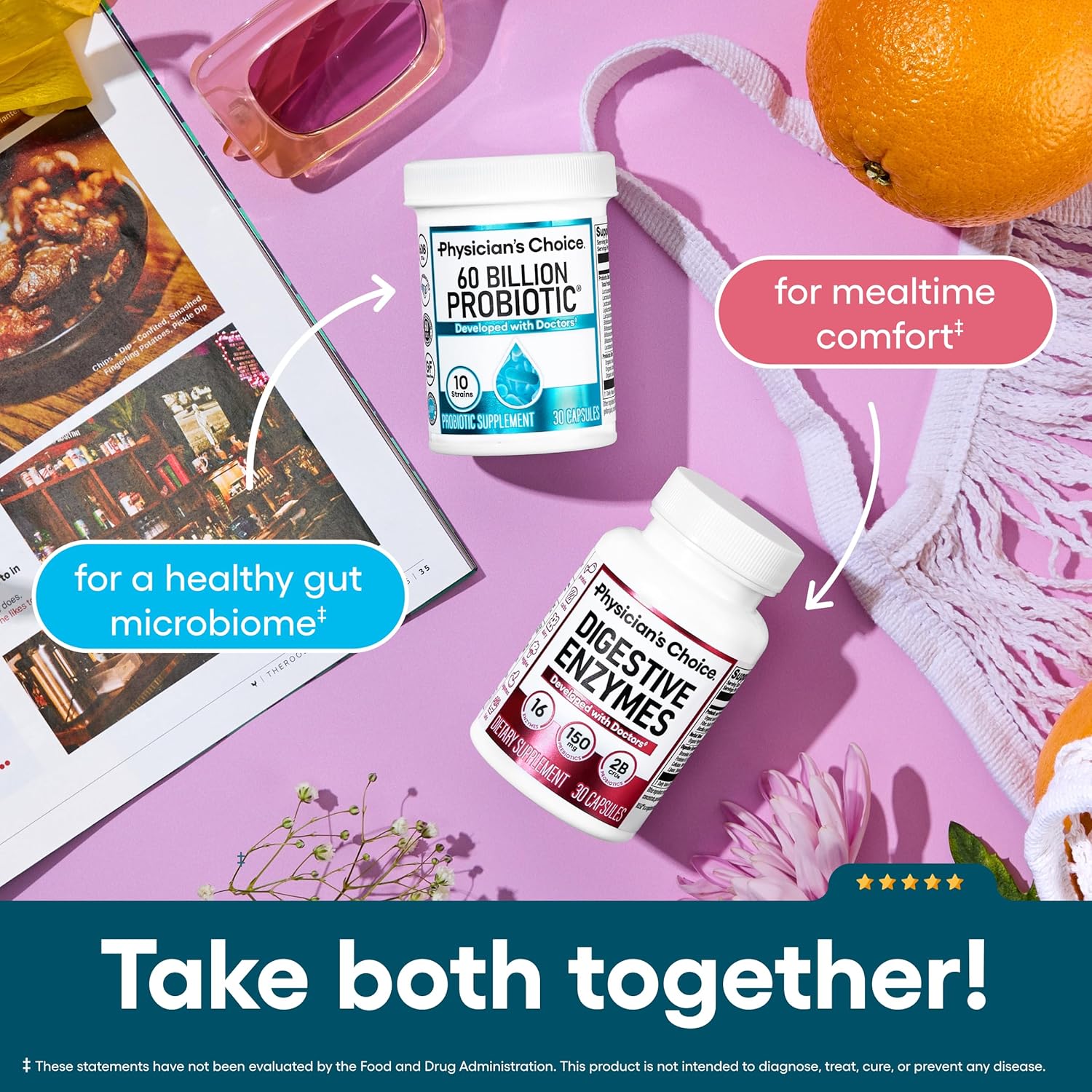 Highlights the complementary benefits of taking both probiotic and digestive enzyme supplements together for improved gut health and digestion.