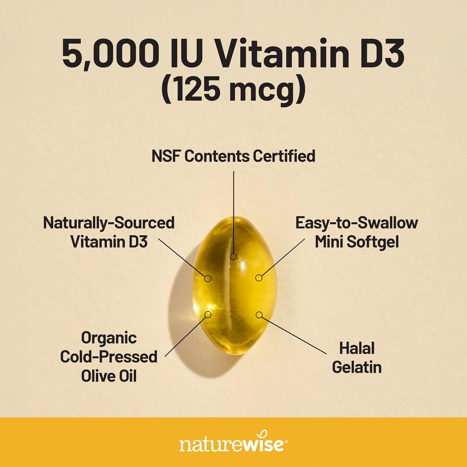 NatureWise Vitamin D3 5000iu (125 mcg) 1 Year Supply for Immune Support: Infographics