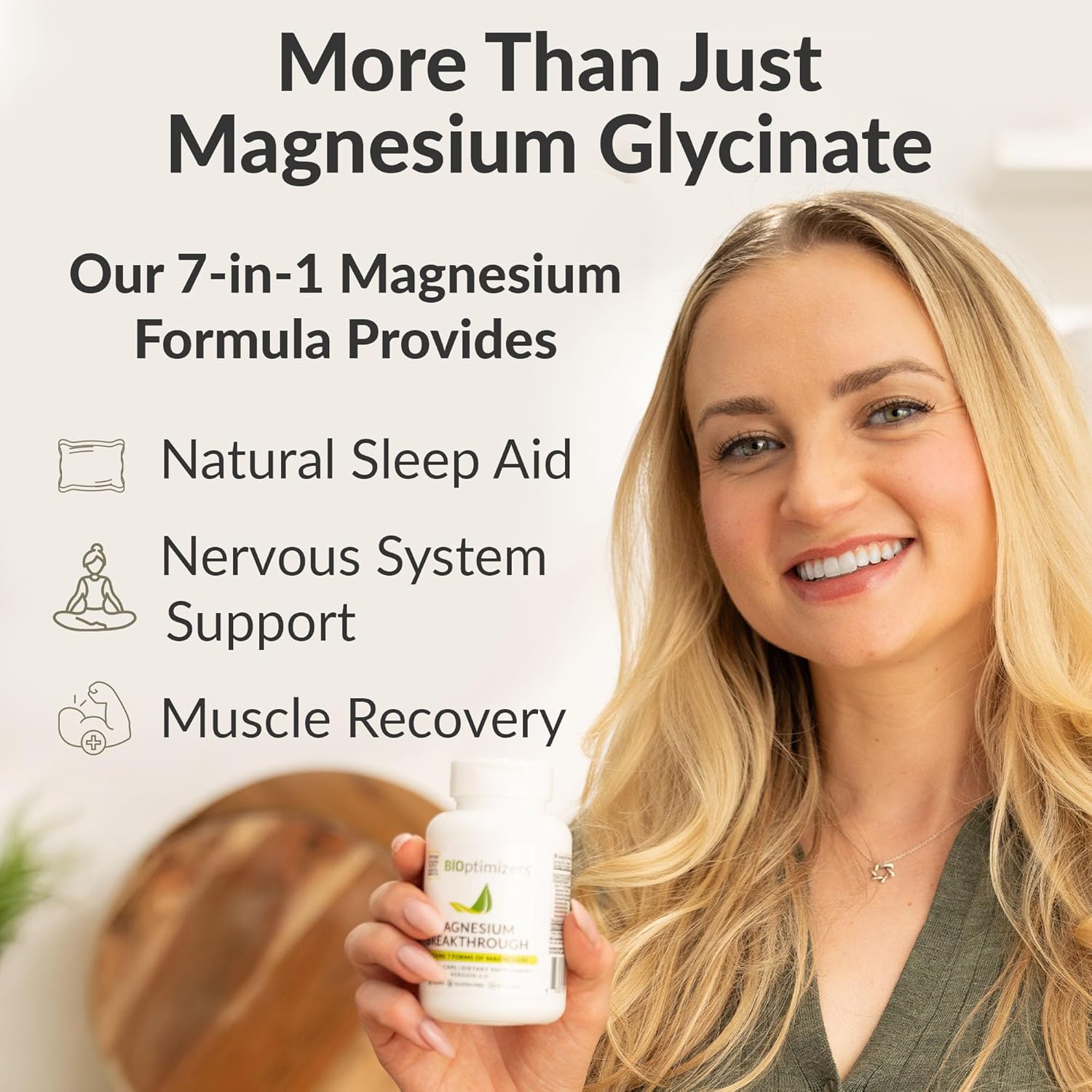 Highlights multiple benefits of the magnesium supplement to show its versatility and effectiveness for various health concerns.