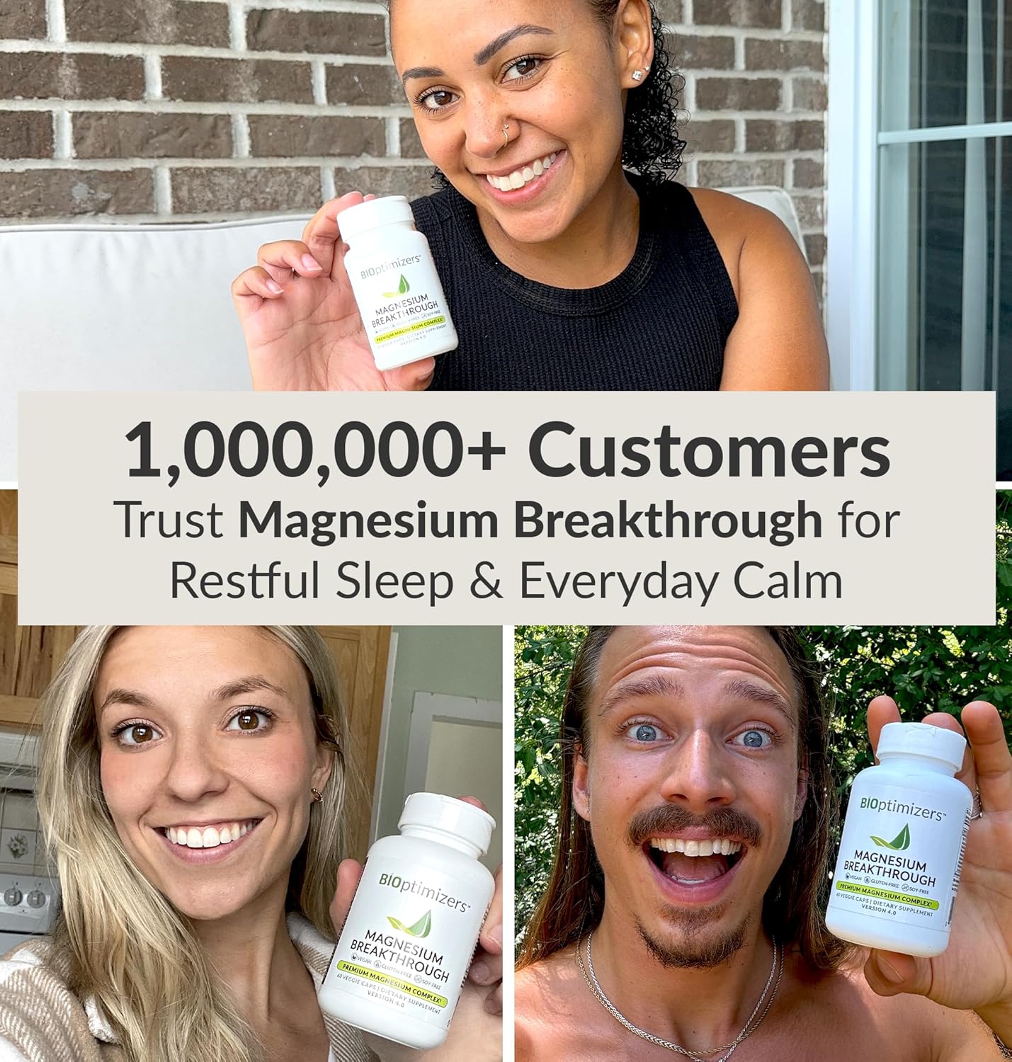 Builds credibility by showcasing the large customer base and highlighting the product's benefits for sleep and calmness. Demonstrates real customer satisfaction and product use through authentic…