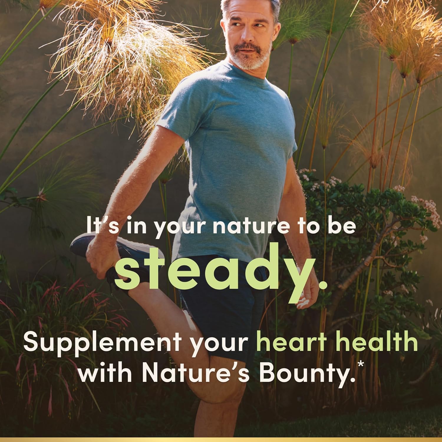 Promotes the brand's heart health supplements by associating them with a natural, active lifestyle.