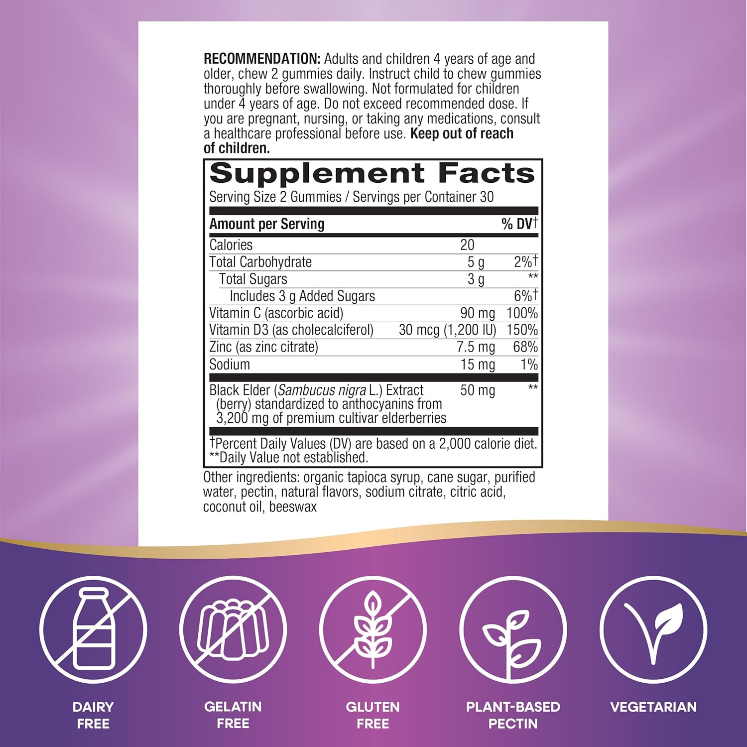 Nature’s Way Sambucus Elderberry Immune Support Gummies for Kids & Adults* with Black…: Inclusions Secondary Images