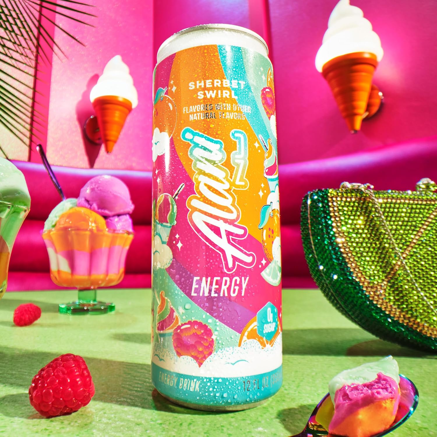 Showcases the product in a vibrant, summer-themed setting to evoke feelings of refreshment and fun. Associates the product with summer activities and refreshment, encouraging seasonal consumption.