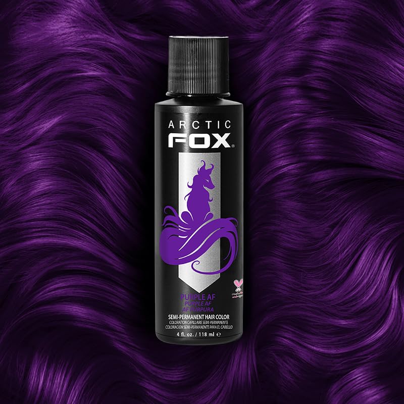 Showcases the intense purple hair color result achievable with this product, appealing to customers seeking bold hair dye options.