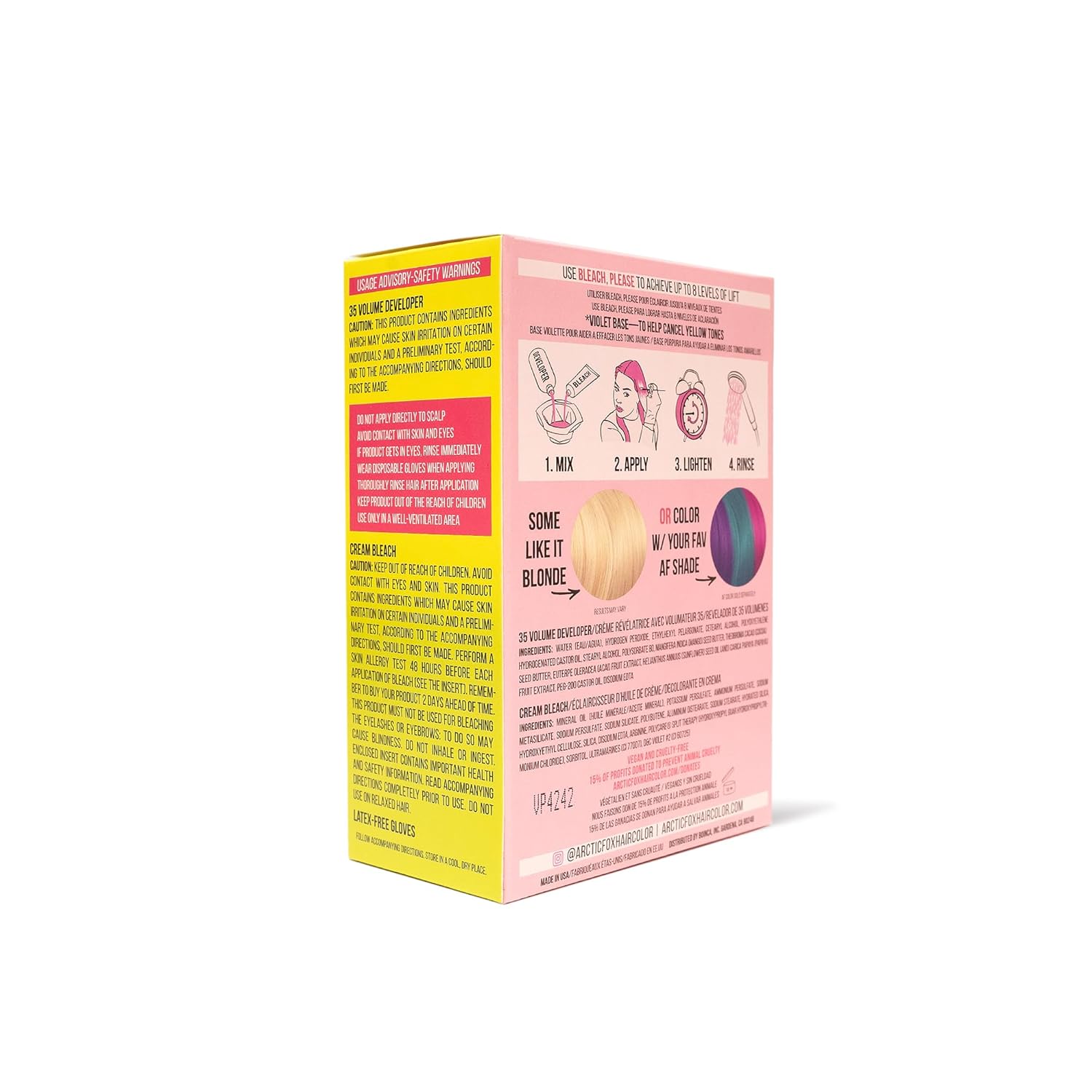Explains the step-by-step process of using the hair coloring product, from mixing to rinsing. Provides important safety information and usage warnings to ensure proper and safe application of the…