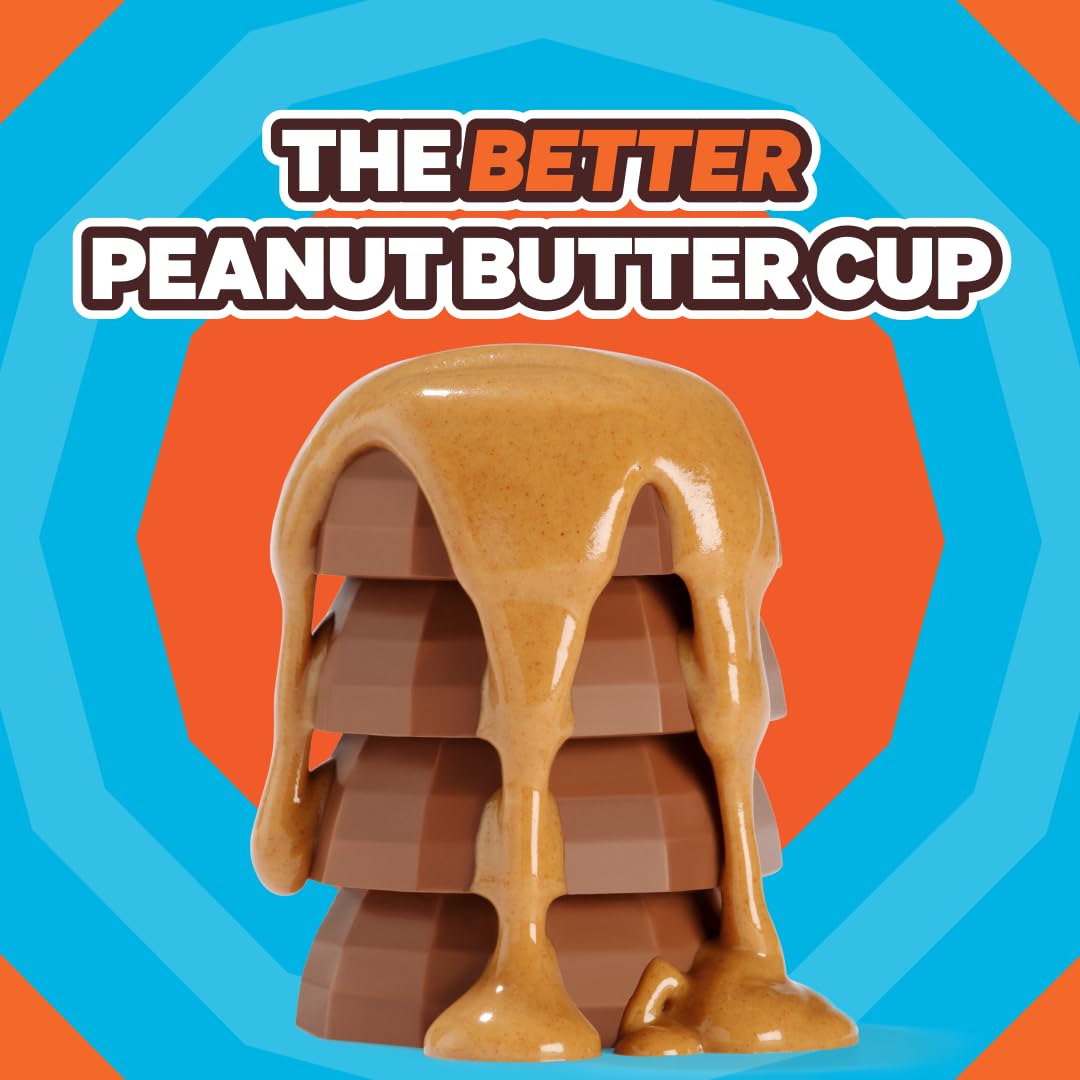 Emphasizes the product's unique selling point of having more peanut butter than a typical peanut butter cup.