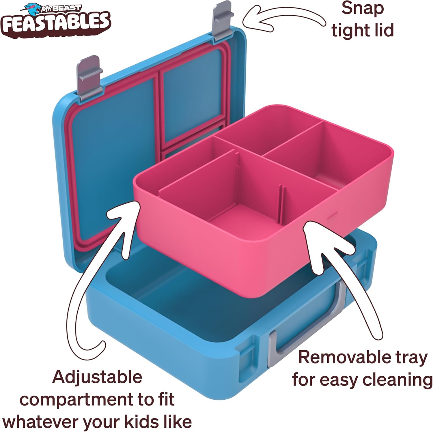 Highlights key features of the lunchbox design to show its functionality and ease of use for parents and children.