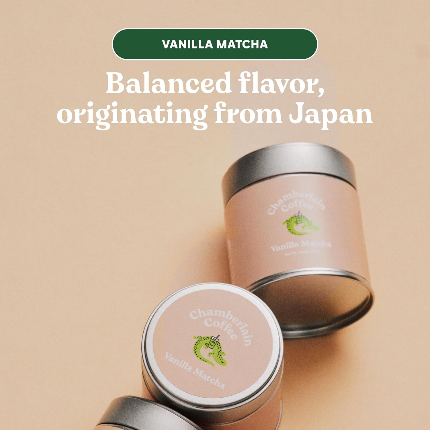 Highlights the unique flavor profile of the Vanilla Matcha product, emphasizing its balanced taste and Japanese origin.