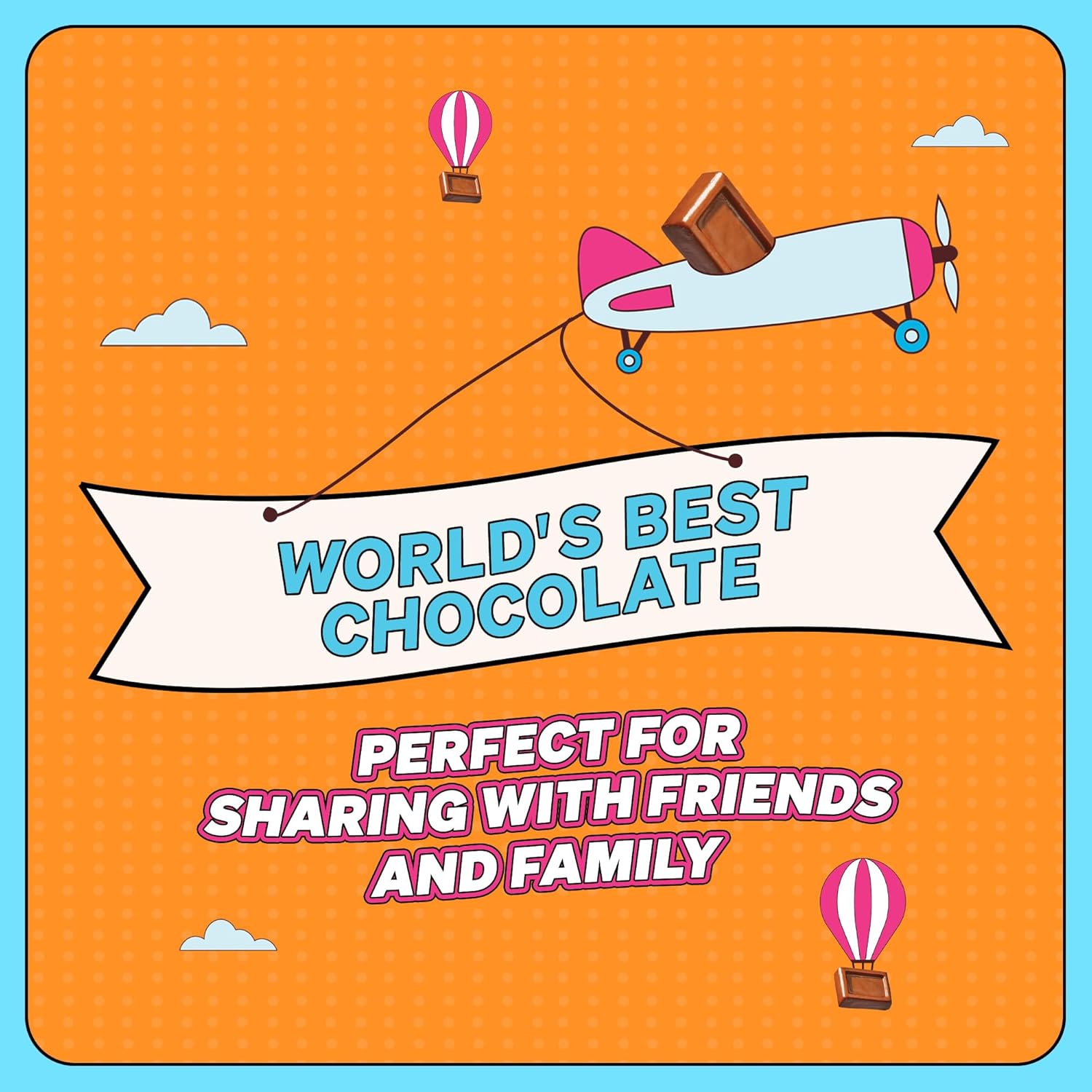Highlights the quality of the chocolate and emphasizes its suitability for sharing with friends and family.