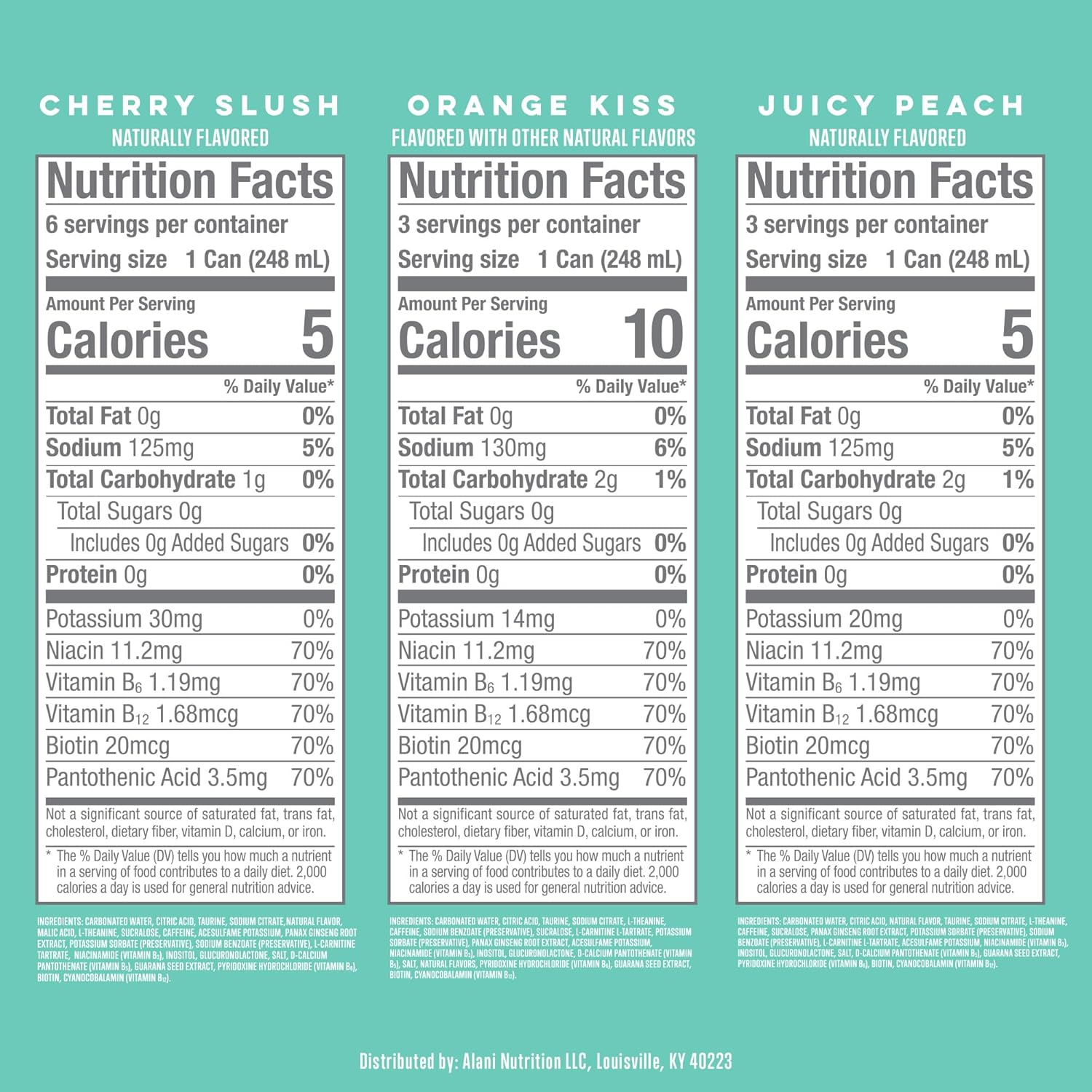 Compares nutritional facts and flavors of three different product variants to help customers choose the right option for their preferences.