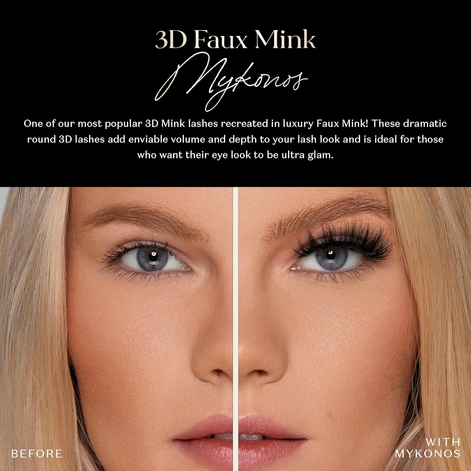 Demonstrates the dramatic volume and depth added by the 3D Faux Mink lashes, showcasing the transformation from natural to glamorous eye look.