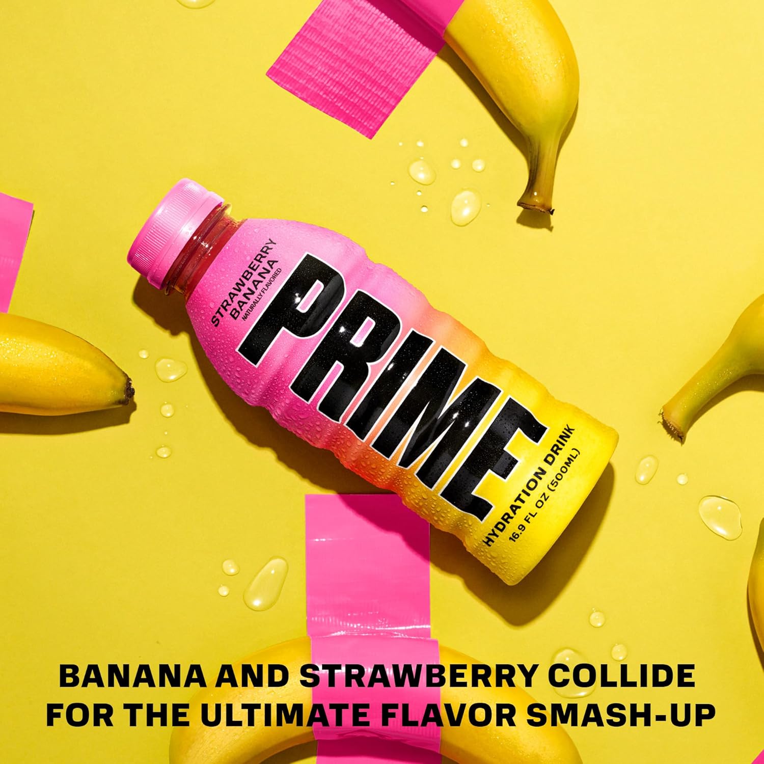 Highlights the unique banana and strawberry flavor combination of the Prime drink to appeal to customers looking for exciting taste experiences.