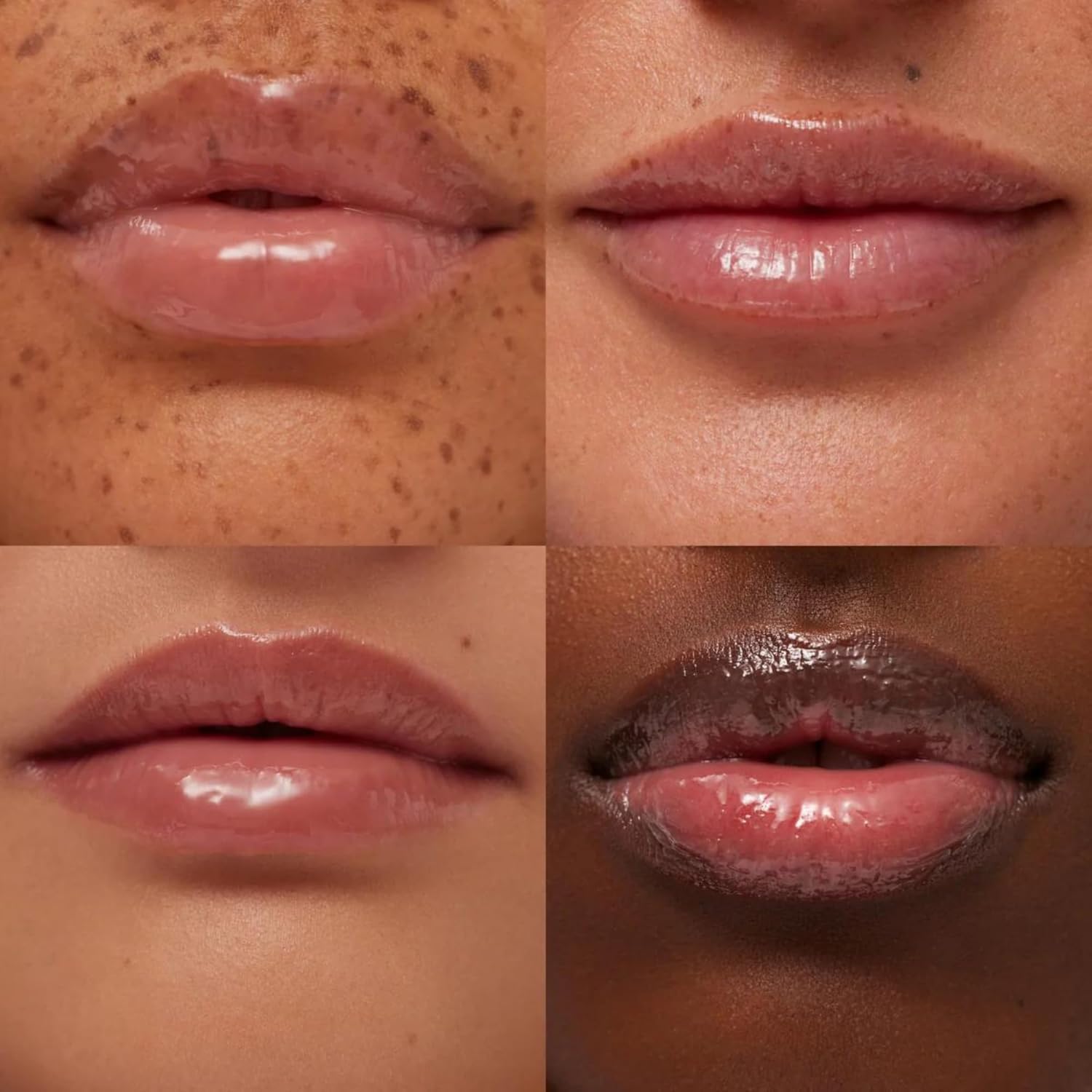 Demonstrates the effectiveness of a lip care product by showing visible improvements in lip texture, color, and overall appearance across different skin tones.