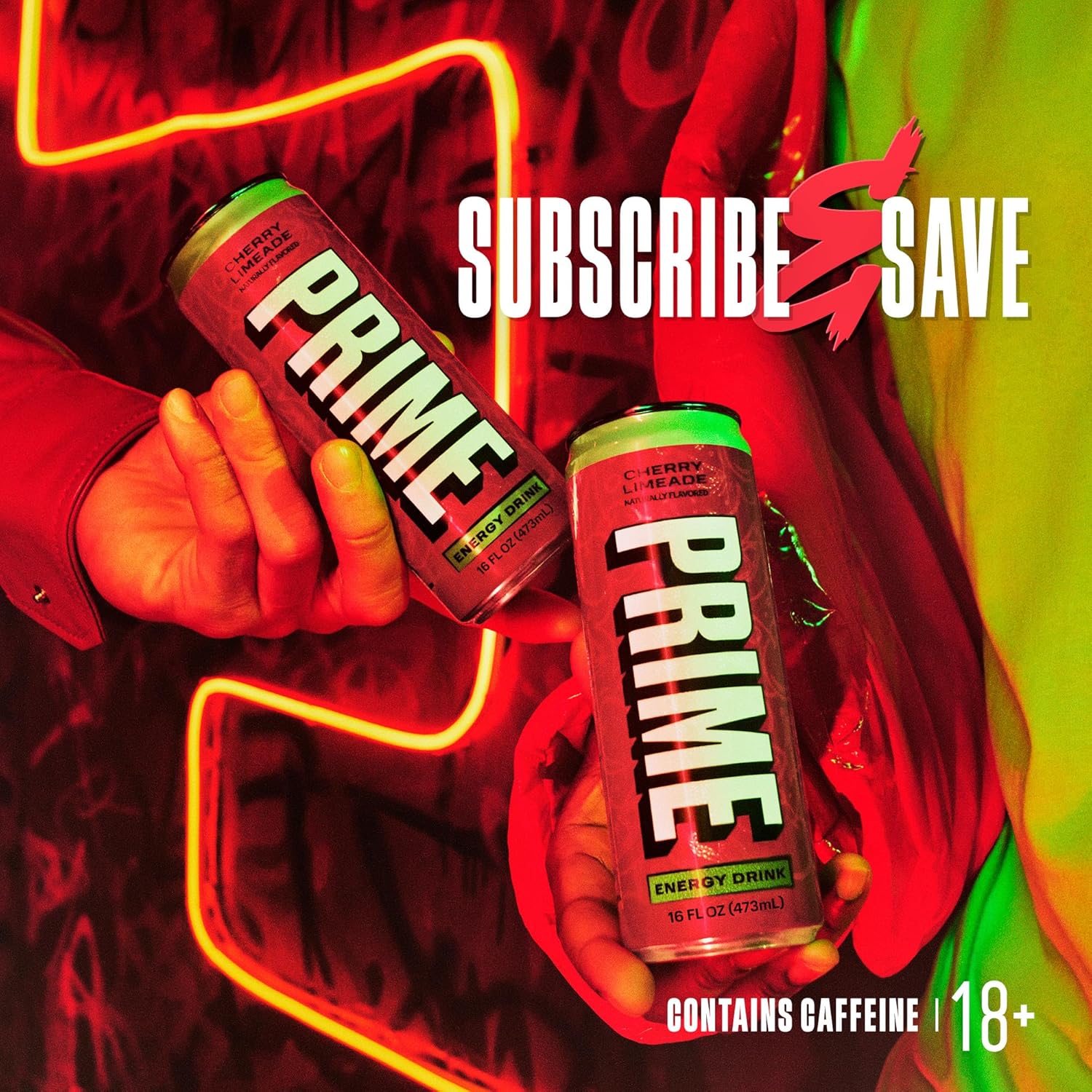 Promotes a subscription service for the Prime energy drink, emphasizing potential savings for customers.