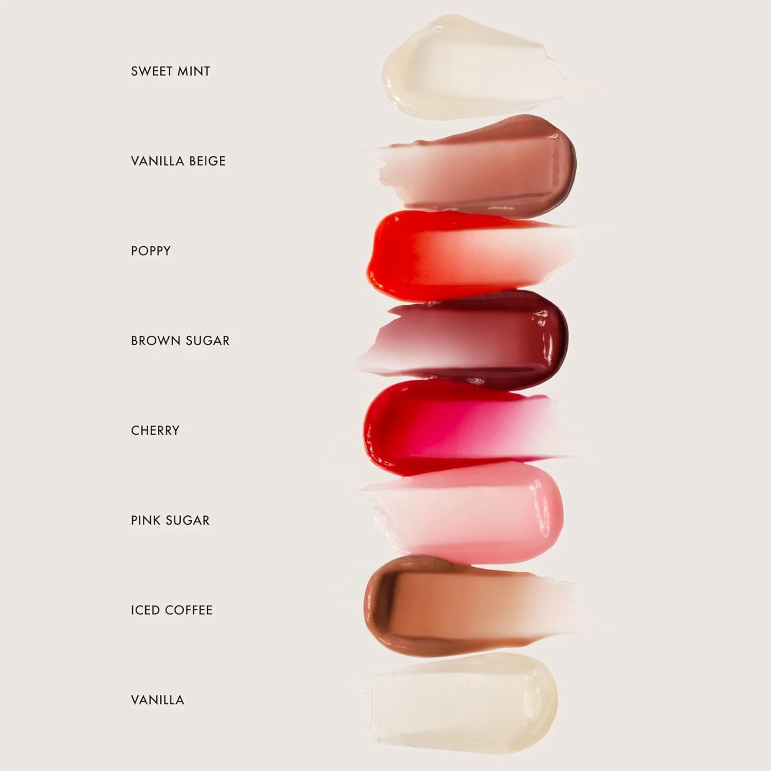 Displays the range of available lip product shades to help customers select their preferred color.