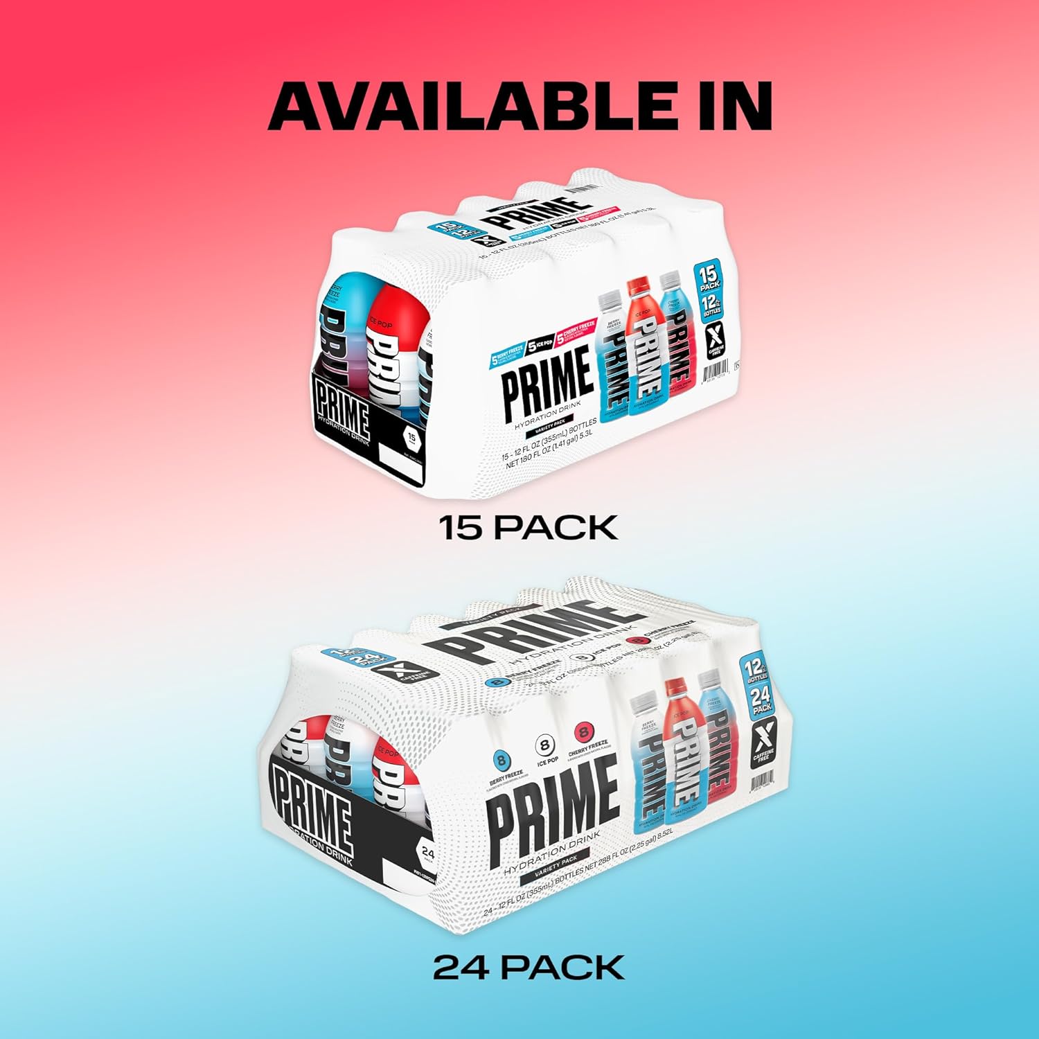 Shows customers the different pack sizes available for purchase, allowing them to choose between a 15-pack or 24-pack option.