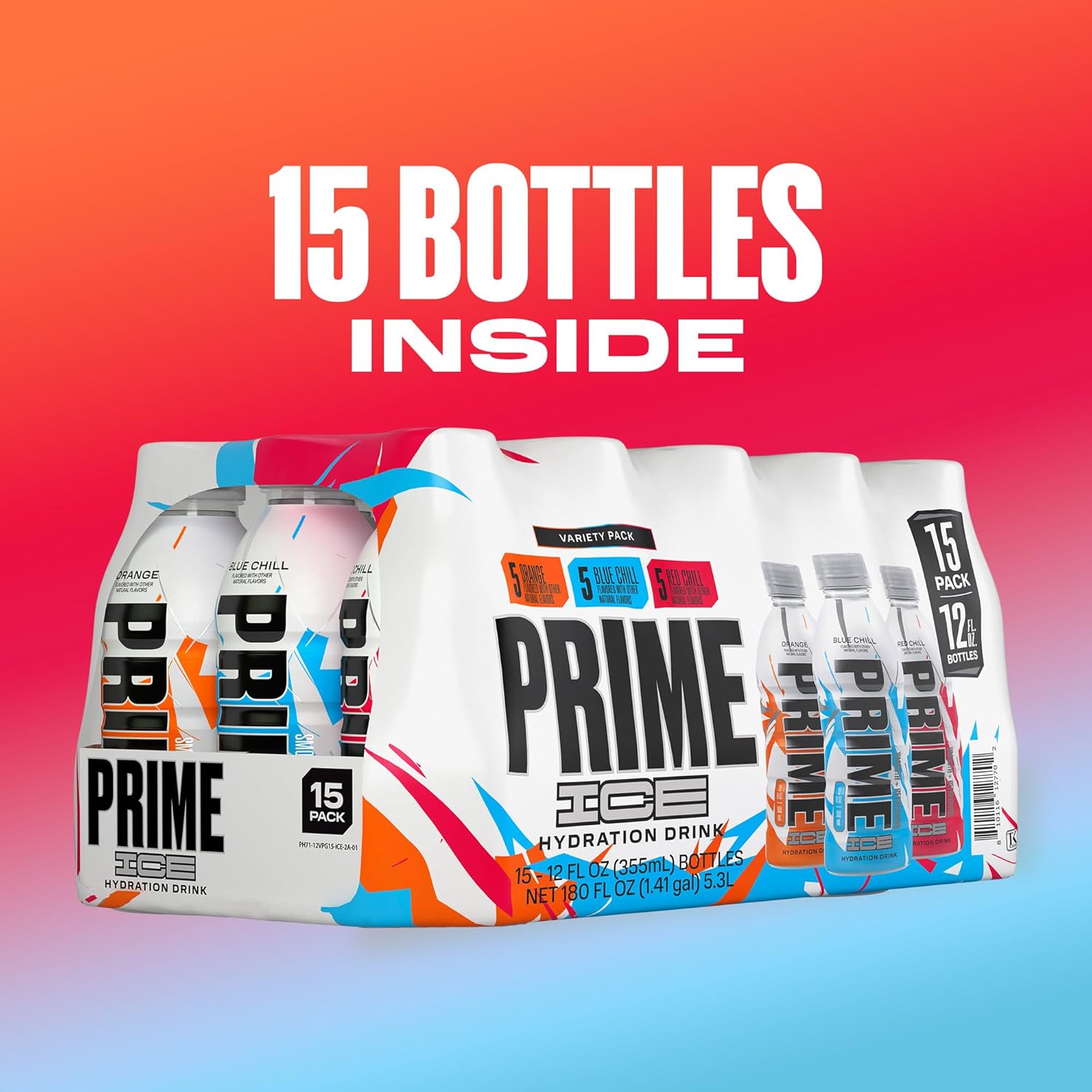 Emphasizes the large quantity of bottles (15) included in the pack to highlight value for money. Shows the different flavors included in the variety pack, helping customers understand what they're…