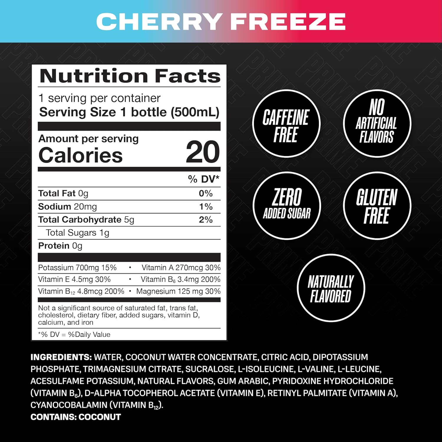 PRIME Hydration CHERRY FREEZE: Infographics