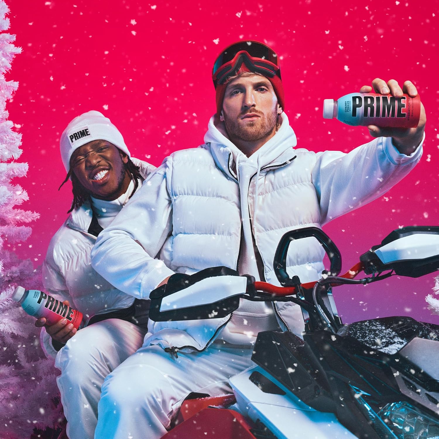 Associates the Prime product with winter sports and holiday festivities to make it feel relevant for the season. Shows the product being used in a fun, energetic winter sports context to appeal to…