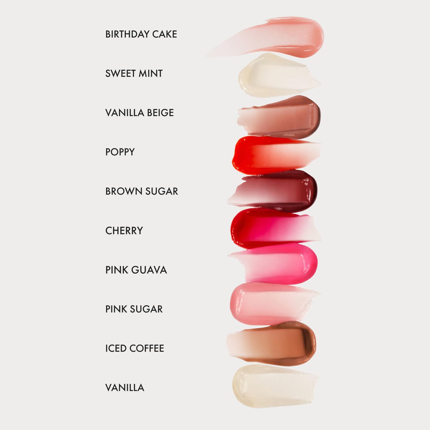 Guides shoppers in selecting the right lip color by displaying a range of shades with corresponding names.