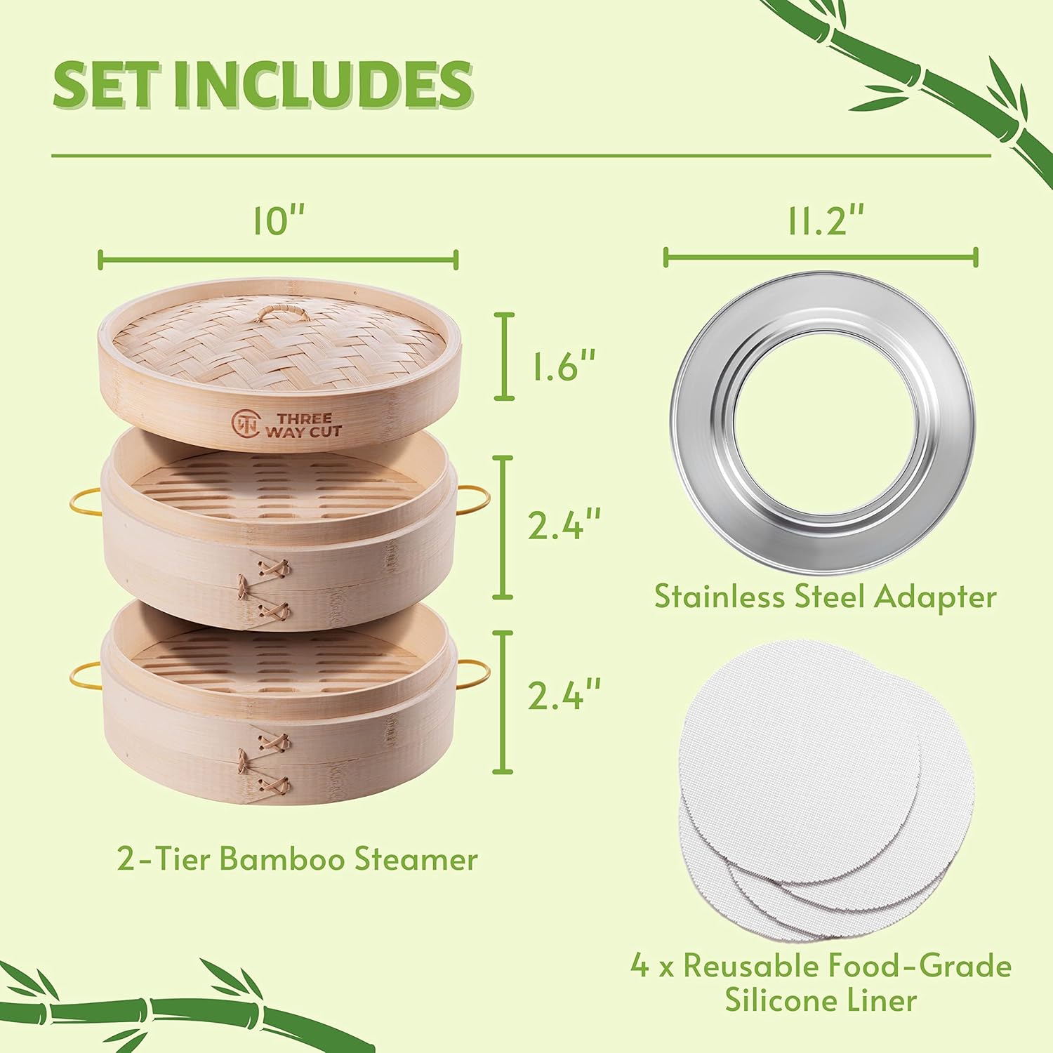 Bamboo Steamer 10 Inch 2 Tier Wooden Basket With Handle: Infographics