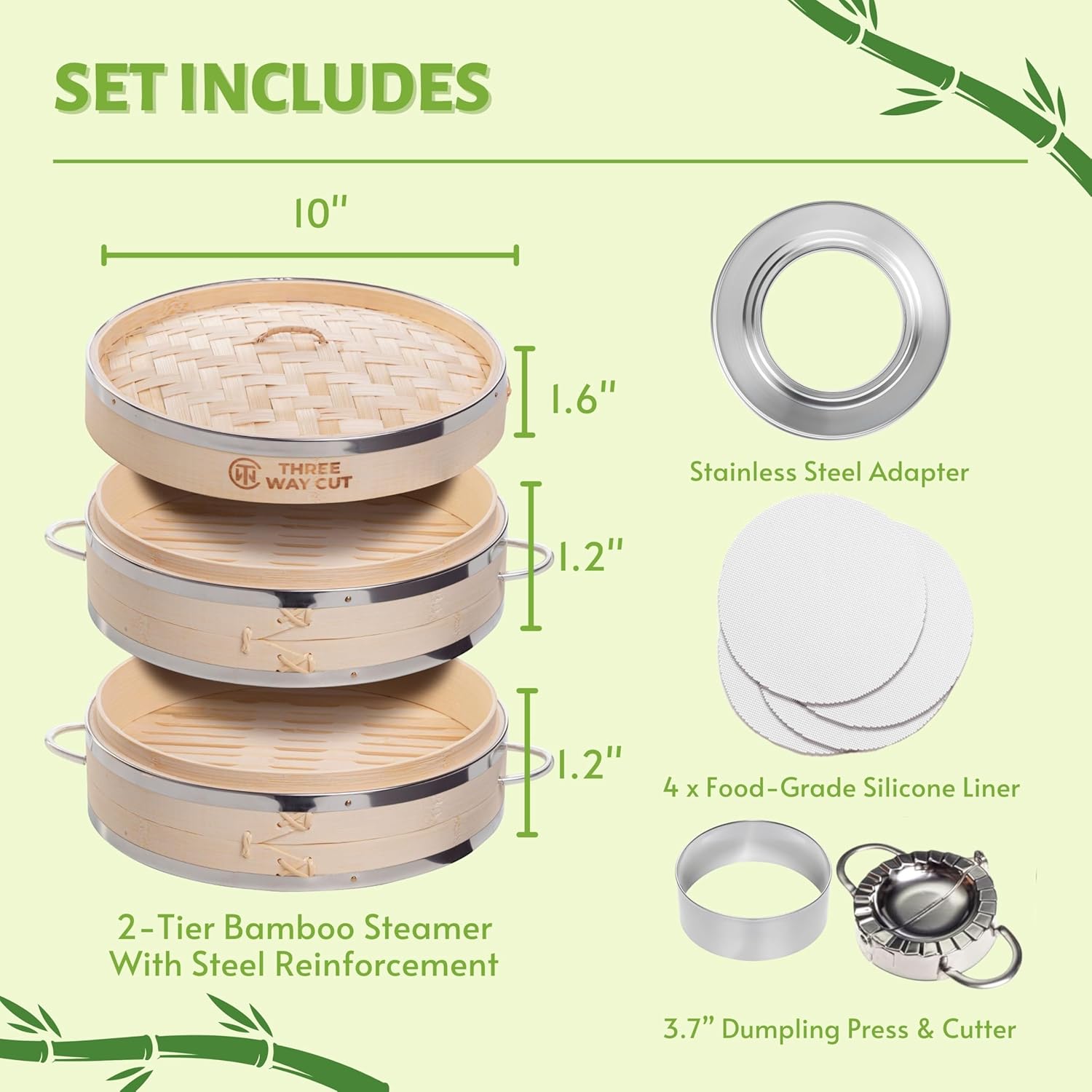 Dumpling Bamboo Steamer 10 Inch 2 Tier Wooden Basket With Handle: Infographics