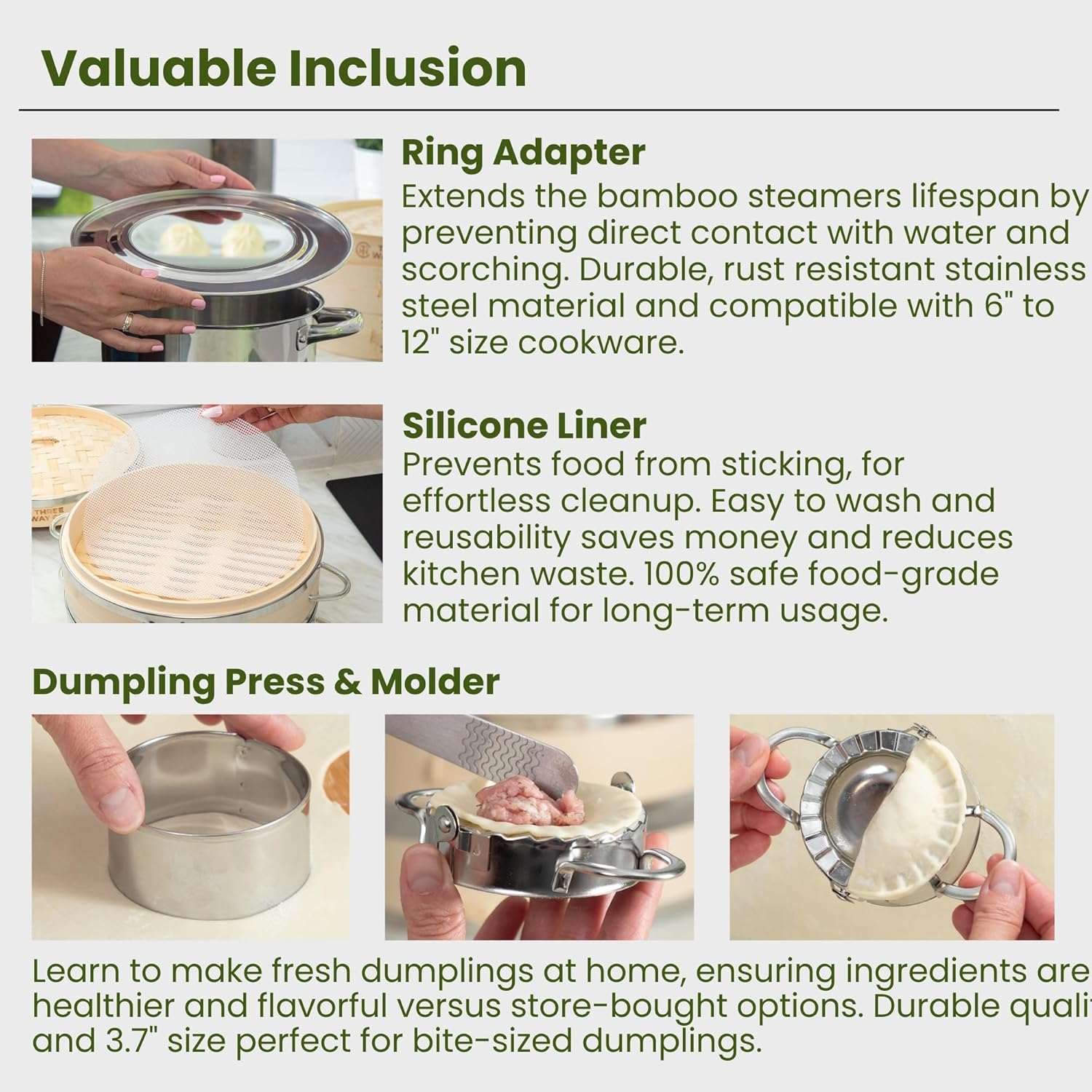 Dumpling Bamboo Steamer 10 Inch 2 Tier Wooden Basket With Handle: Infographics