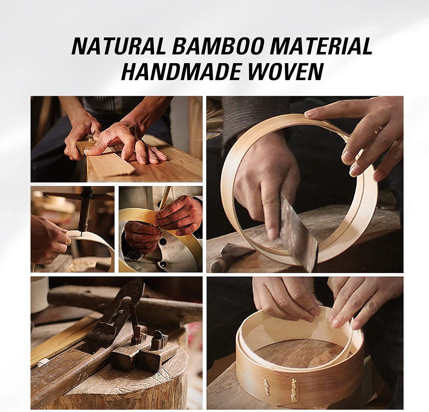 Demonstrates the handcrafted process of creating bamboo products, emphasizing the artisanal quality and natural materials used.