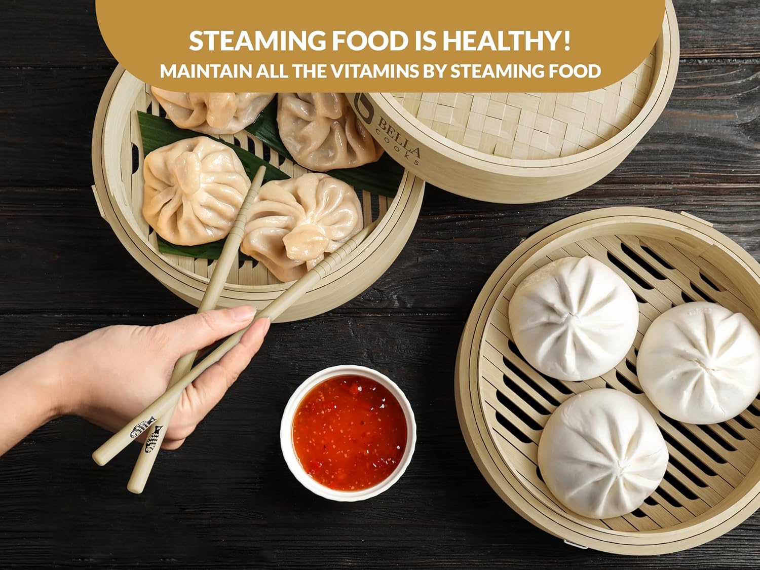 Emphasizes the health benefits of steaming food, specifically maintaining vitamin content.