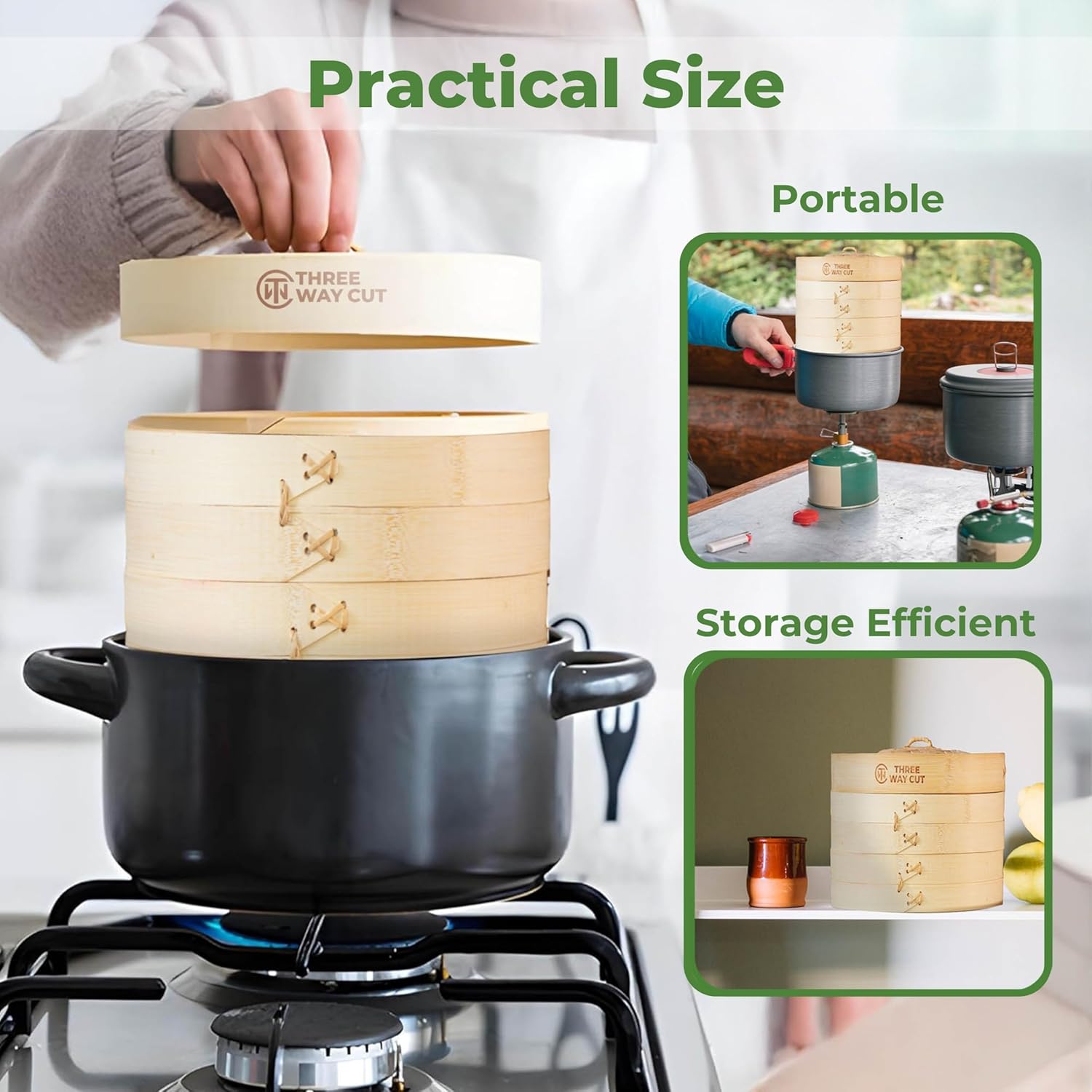 Highlights the product's compact and versatile design, emphasizing its practicality for both home use and outdoor activities.