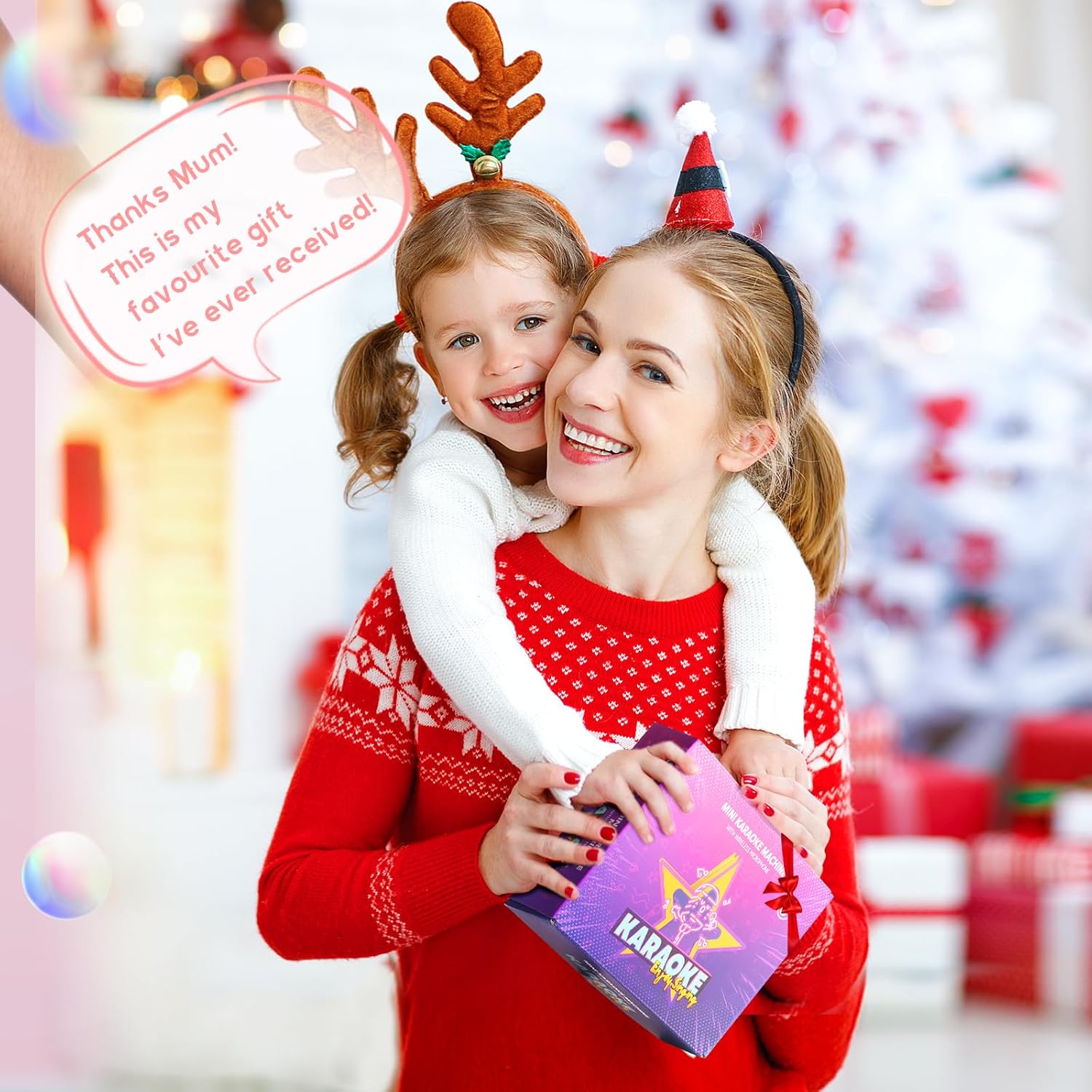Showcases the product as an ideal Christmas gift, emphasizing family bonding and holiday joy. Demonstrates genuine customer satisfaction and family enjoyment of the product during the holiday season.