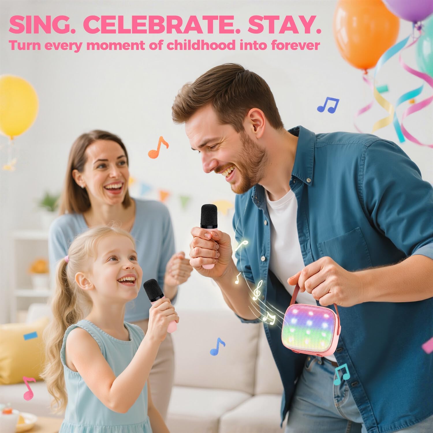 Showcases the product's use for family bonding and creating lasting childhood memories through music and celebration. Illustrates the product in use within a joyful family setting, emphasizing its…