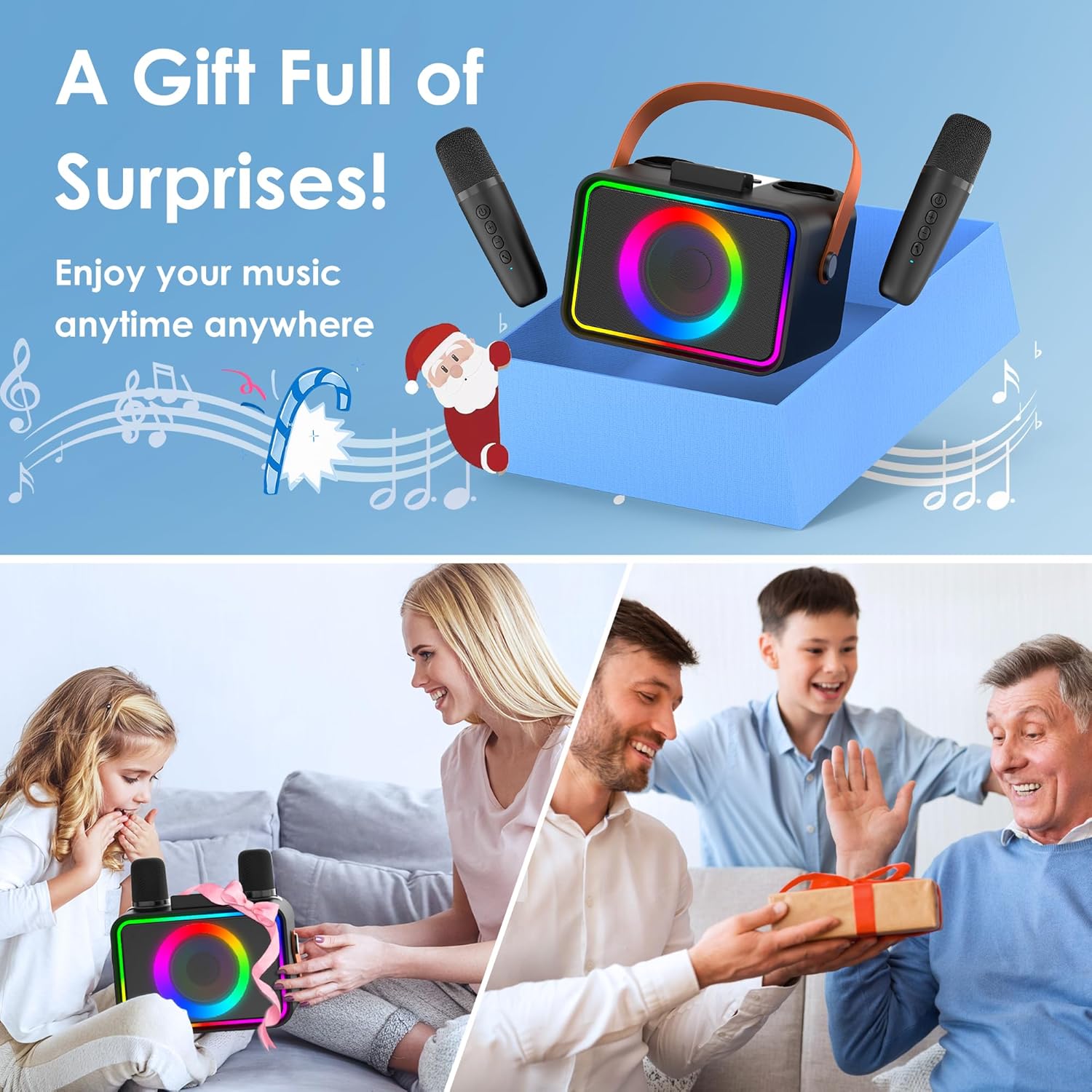 Positions the product as an ideal Christmas gift that brings joy and entertainment to the whole family. Demonstrates the versatility of the product for enjoying music in various settings and with…