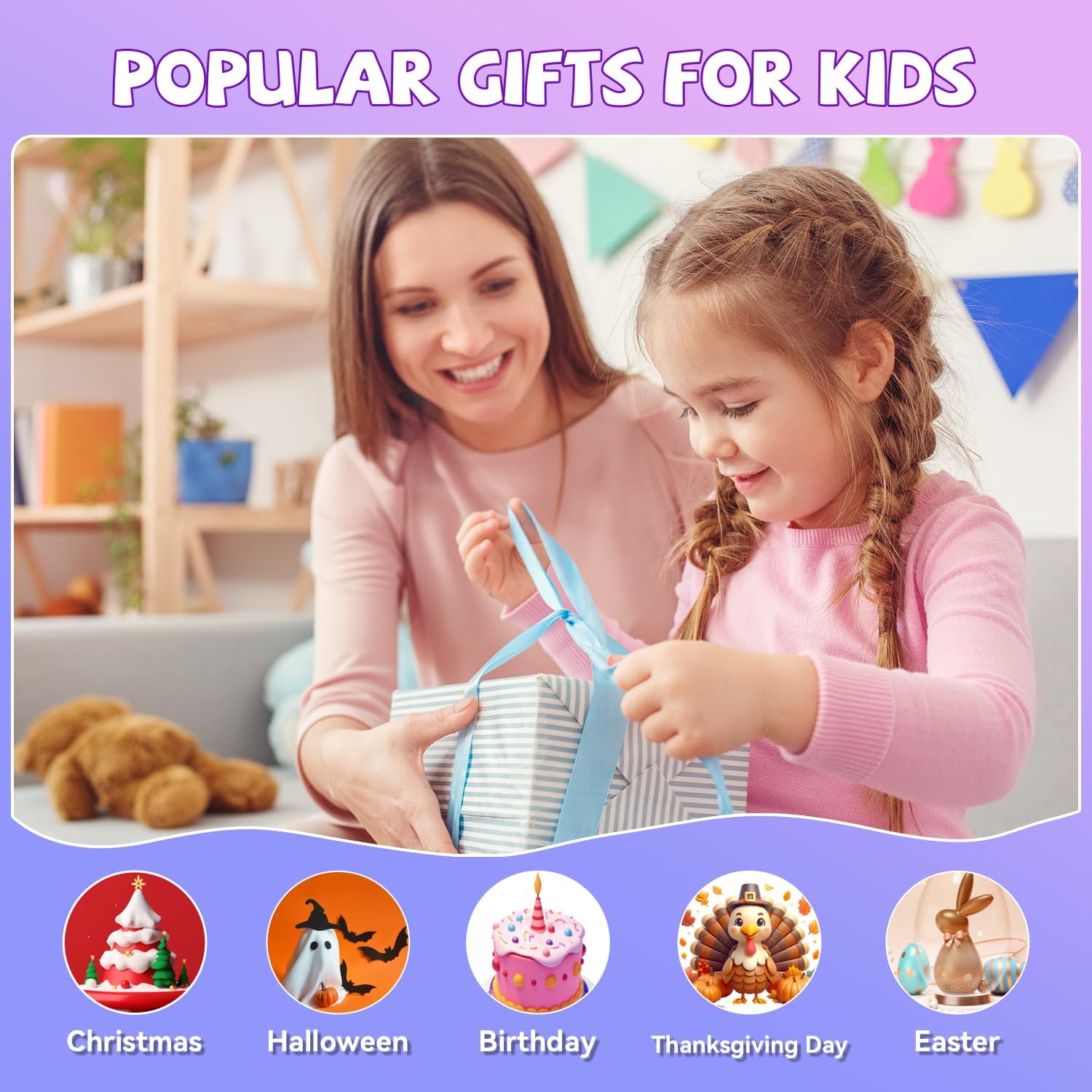 Showcases popular gift options for children across various holidays and occasions to help shoppers find appropriate presents. Demonstrates the versatility of gift-giving options for different…