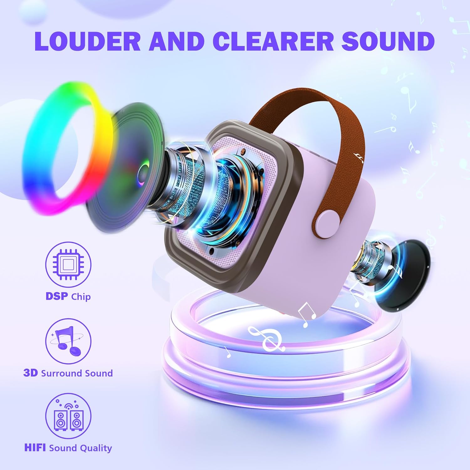 Highlights the product's enhanced audio capabilities, emphasizing louder and clearer sound output to attract audio enthusiasts.