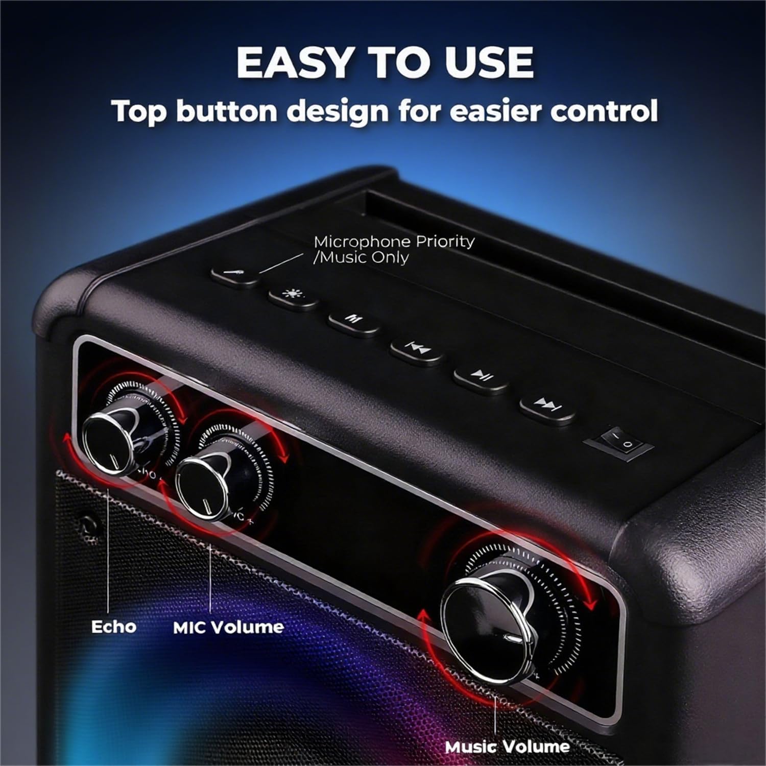 Highlights the product's user-friendly interface with top button design for easier control, emphasizing simplicity and convenience.