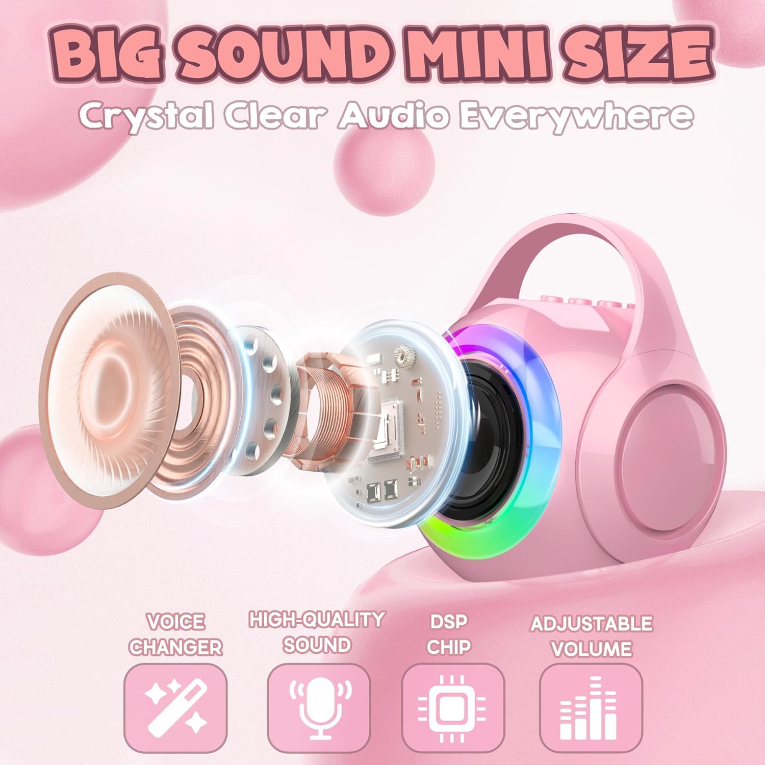 Hockvill Mini Karaoke Machine for Kids with 2 Microphones: Infographics