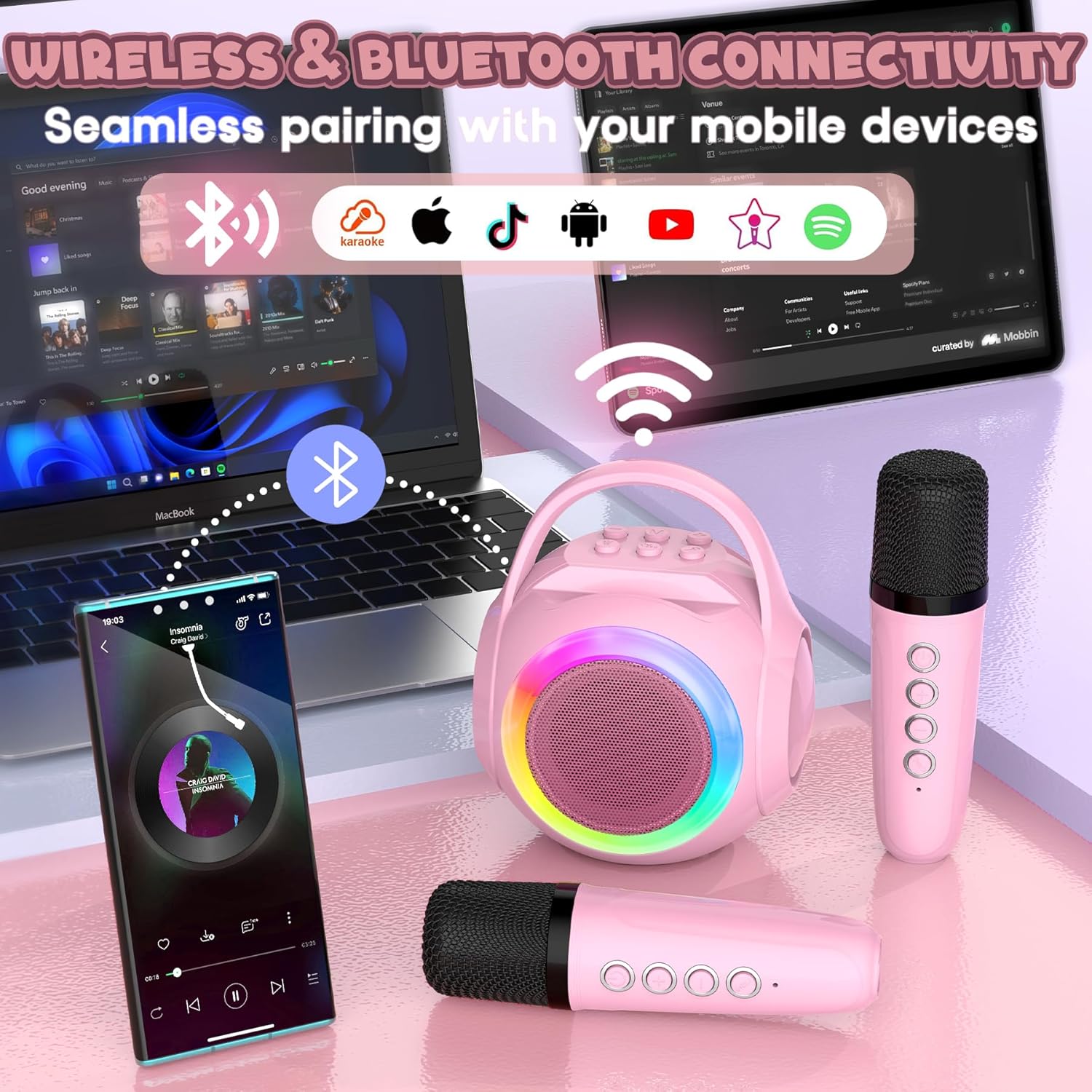 Demonstrates the product's seamless pairing and compatibility with various mobile devices and apps, reassuring customers about its versatility and ease of use.