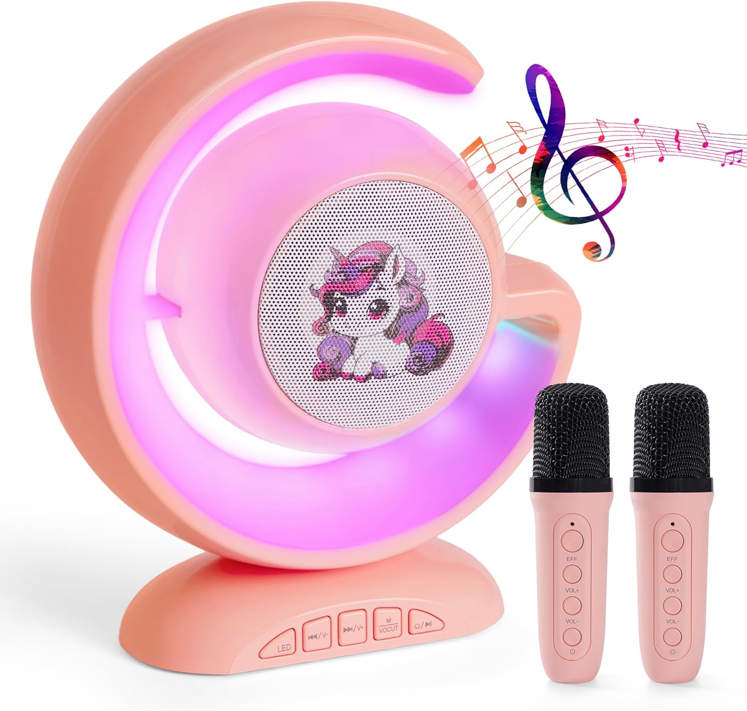 Demonstrates the karaoke functionality of the product, showing how it can be used for singing and entertainment. Showcases multiple uses of the product as both a music player with microphones and a…