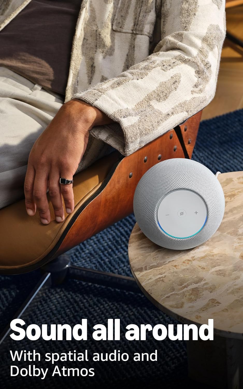 Highlights the product's spatial audio and Dolby Atmos capabilities to emphasize immersive sound quality.
