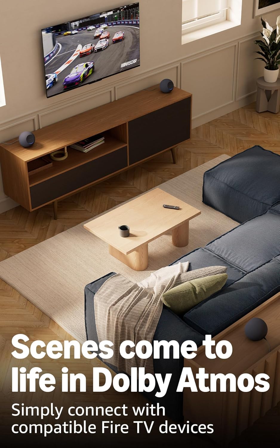 Demonstrates that the Fire TV devices are compatible with Dolby Atmos audio technology, enhancing the viewing experience.