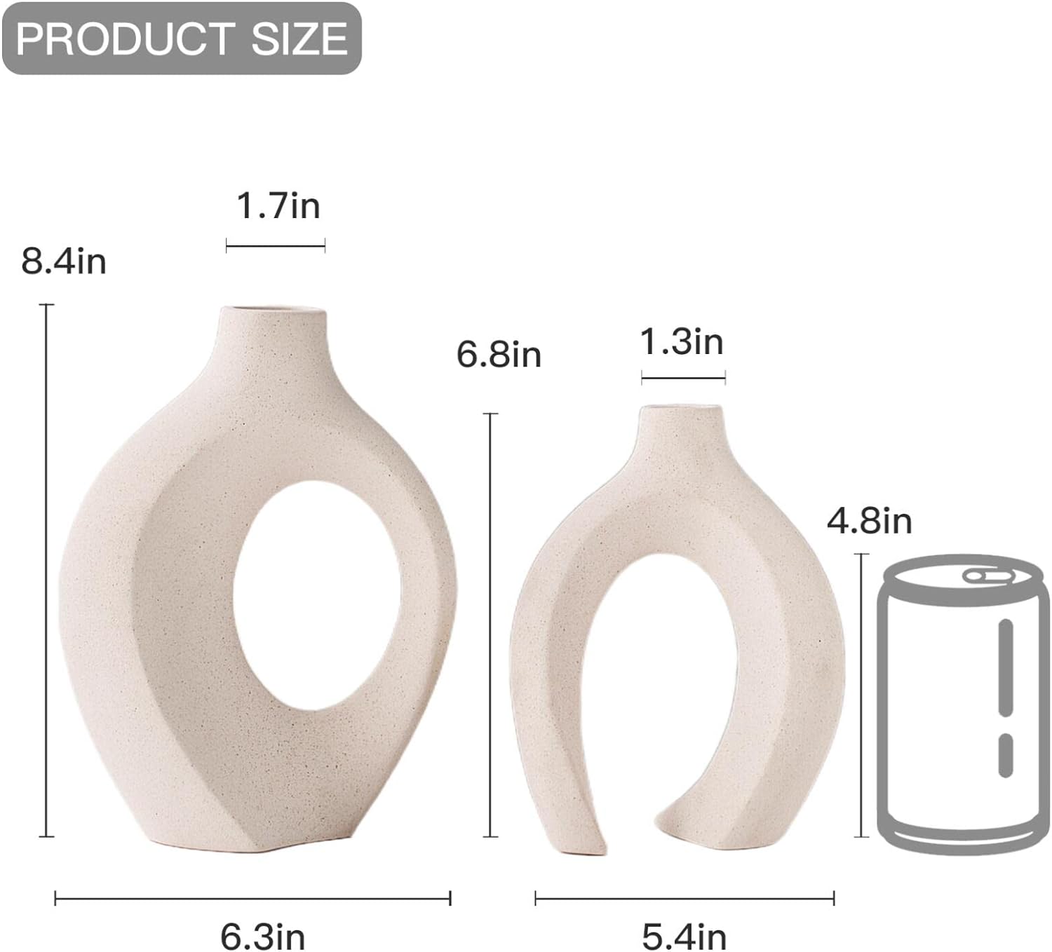 Provides exact measurements of two decorative vases to help shoppers understand their size and scale.