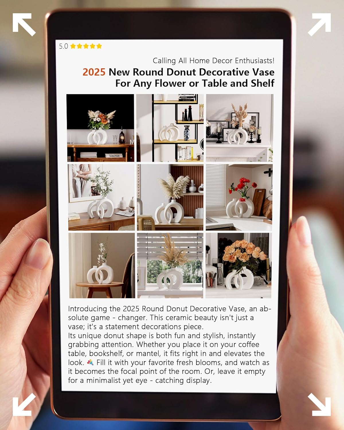 7.2″Hx8.9″H Donut Shape Decorative Vase Set of 2: Infographics