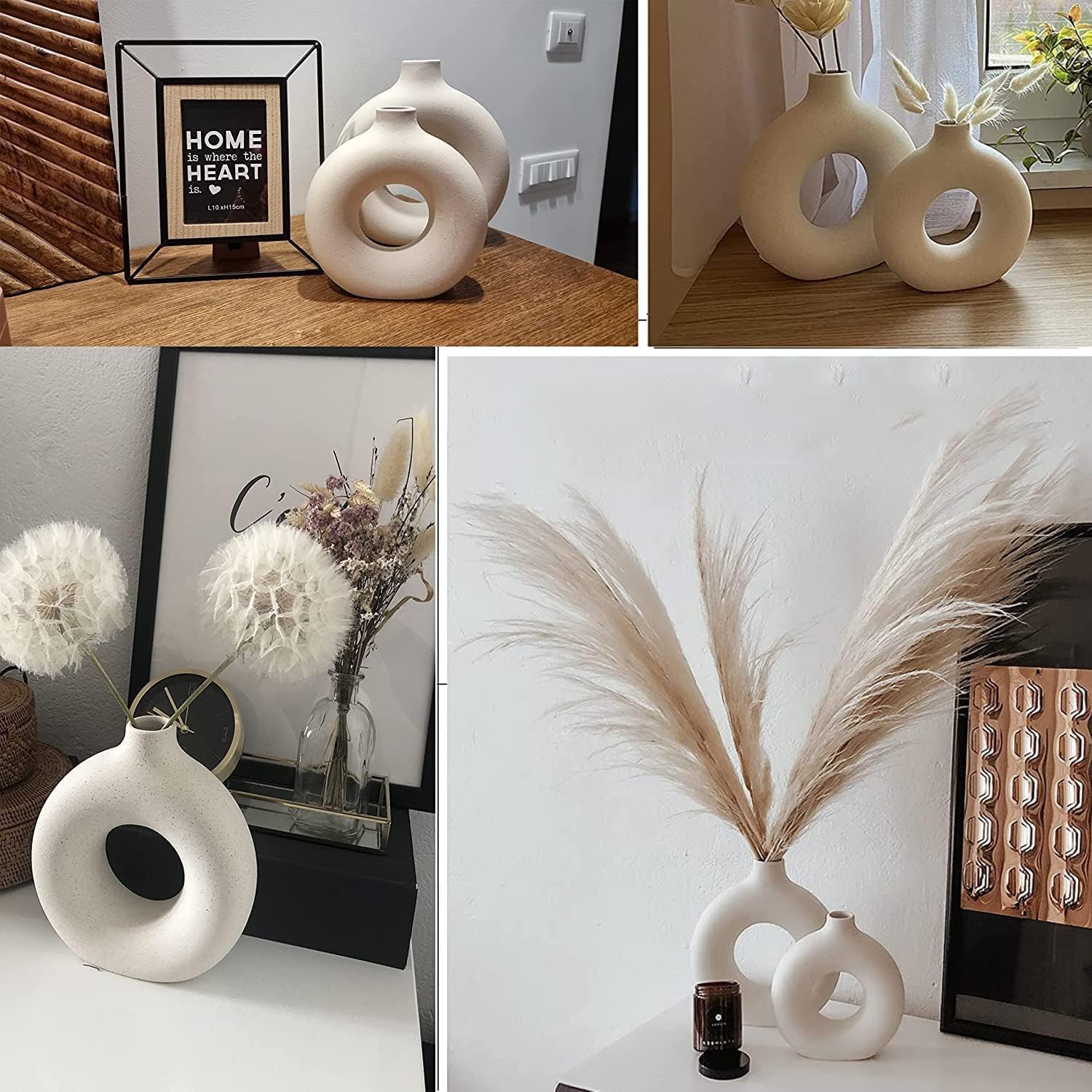 Showcases how the product can be styled in various home settings to create an aesthetically pleasing atmosphere. Demonstrates different ways to use and display the vases in various areas of the…