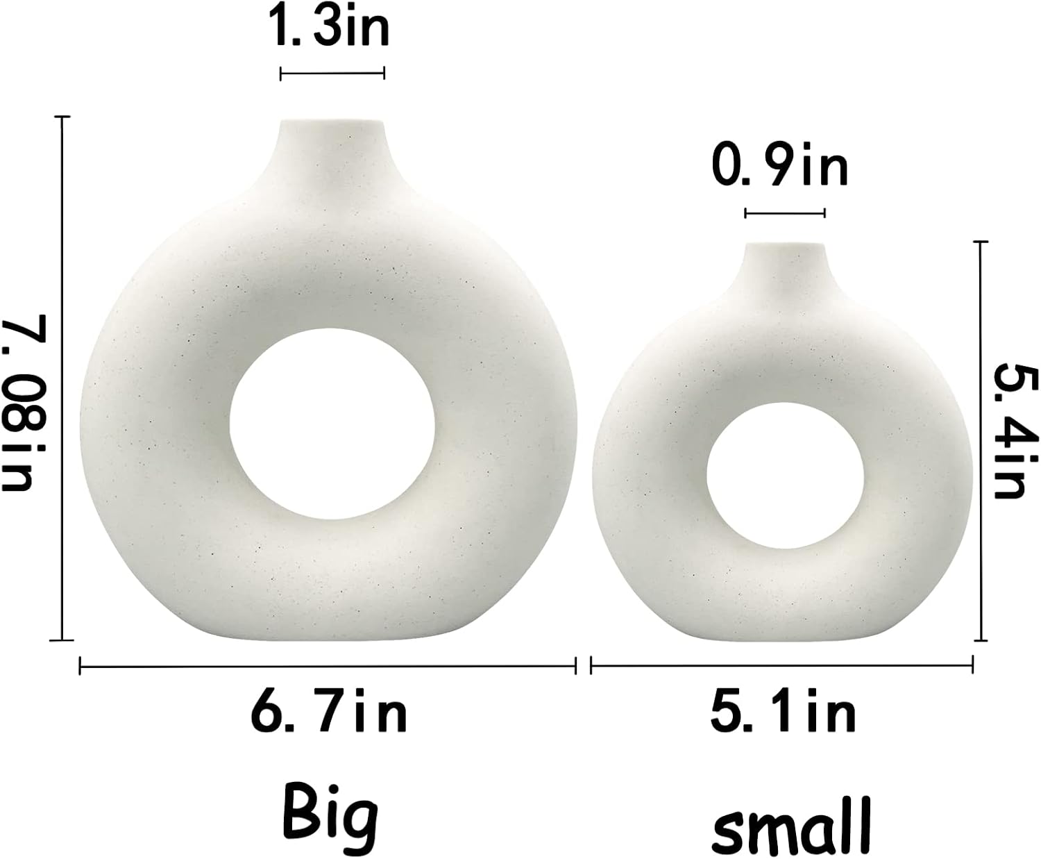 Provides exact measurements of two vase sizes to help customers understand the scale and choose the right option.