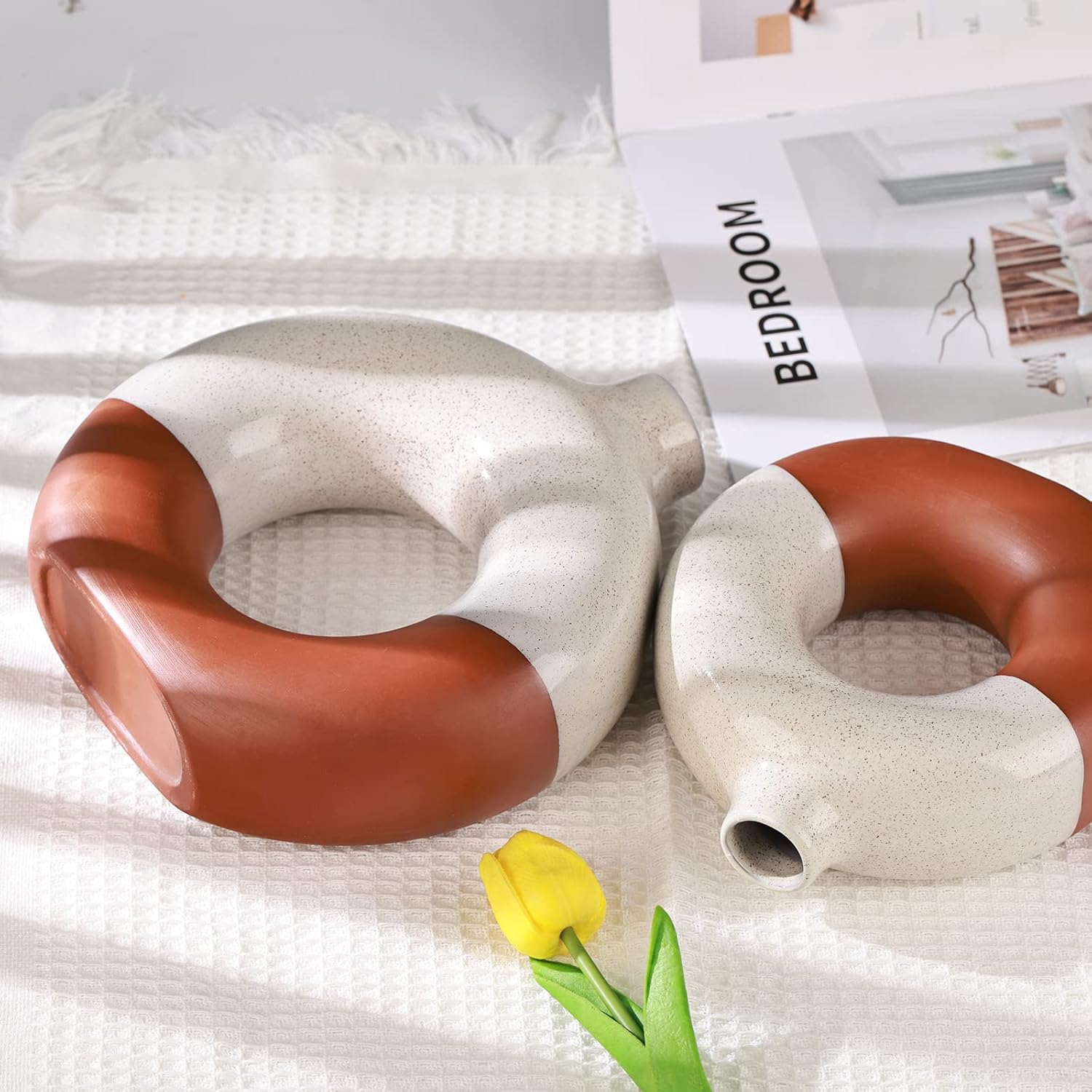 Showcases the product in a stylish bedroom setting to demonstrate how it fits into a contemporary home aesthetic.